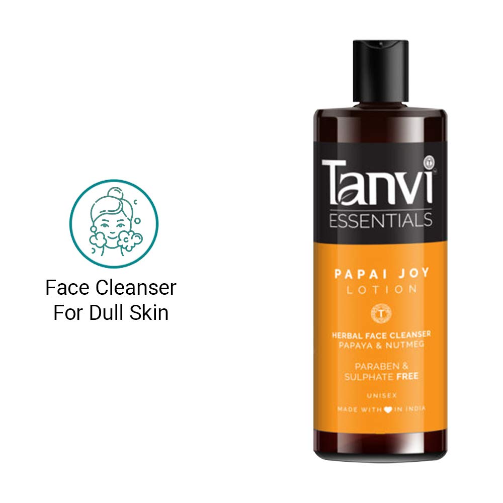 Tanvi Essentials Papaya Joy Lotion - 100% Natural Herbal Face Cleanser for Men & Women, Sulphate & Paraben Free, GMP Certified, Made in India - Perfect for Daily Skincare Routine & Acne-Prone Skin
