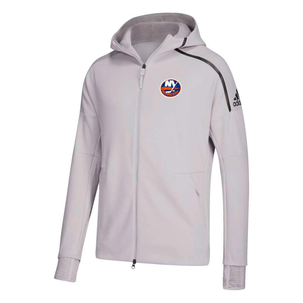 Adidas New York Islanders NHL Men's Grey Primary Team Logo Z.N.E. Pulse Performance Full Zip Hoodie - Small Size | Comfortable & Stylish Hockey Fan Apparel for Game Day, Casual Wear & Outdoor Activities