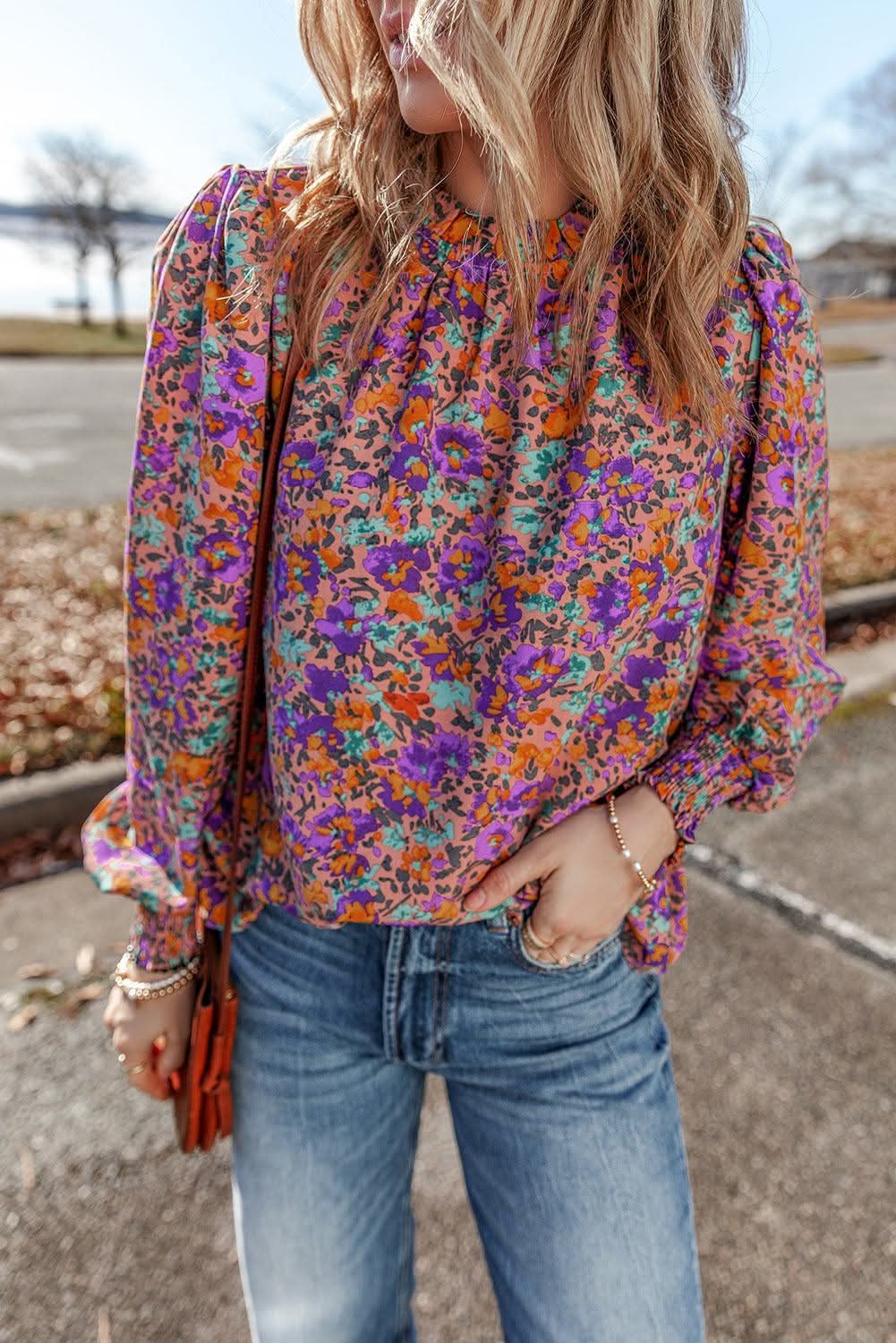 Elegant Purple Floral Blouse for Women - Stylish & Comfortable Top for Casual Outings, Office Wear & Date Nights