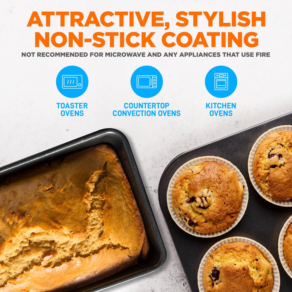 Non-Stick Baking Pans Set for Oven - 3-Piece Cookie Sheet, Cake Pan & Muffin Tray - Perfect for Baking Cookies, Cakes, Cupcakes & More - Dishwasher Safe & Easy Clean
