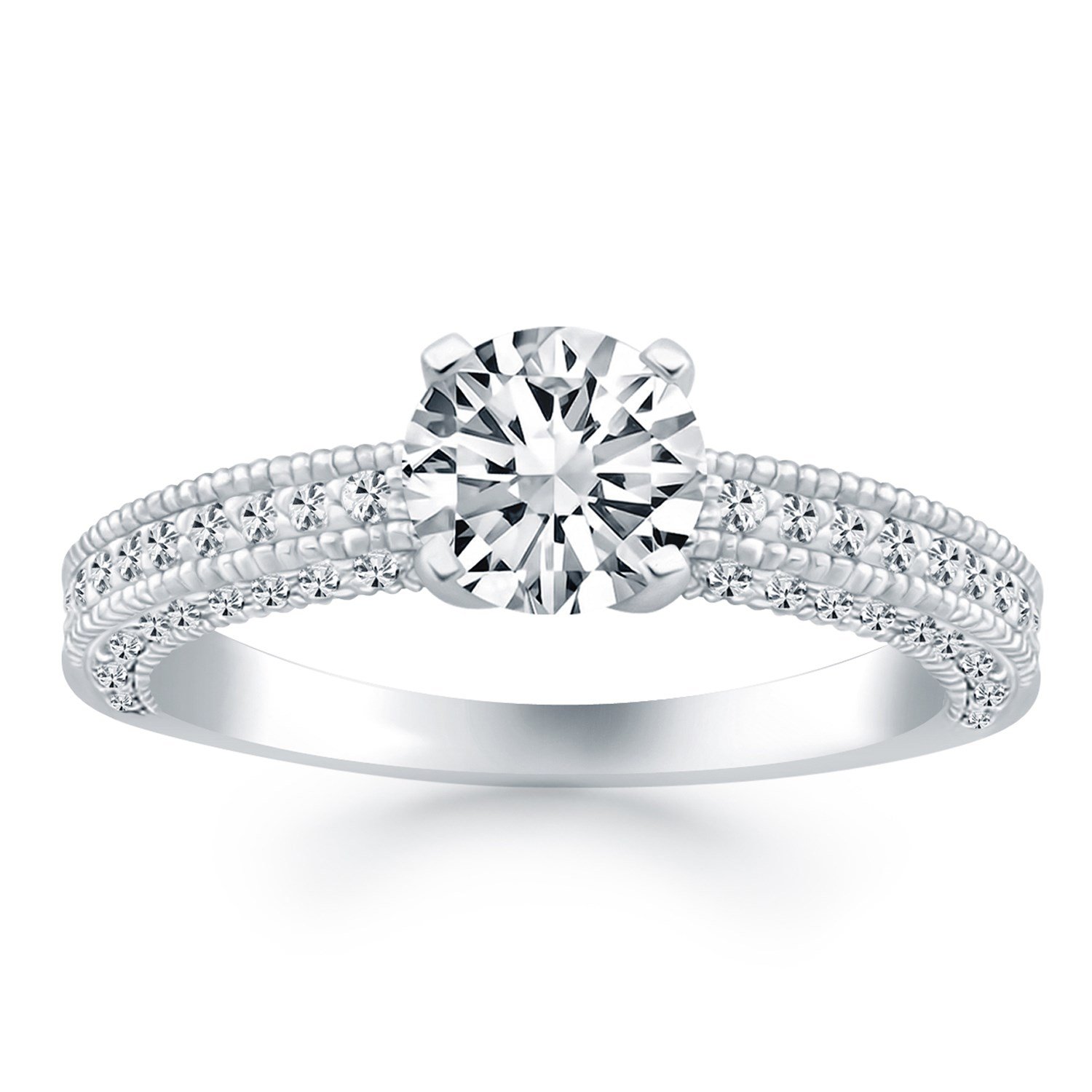 14K White Gold Diamond Micropave Milgrain Engagement Ring for Women - Elegant Fine Jewelry for Proposals, Weddings & Anniversaries