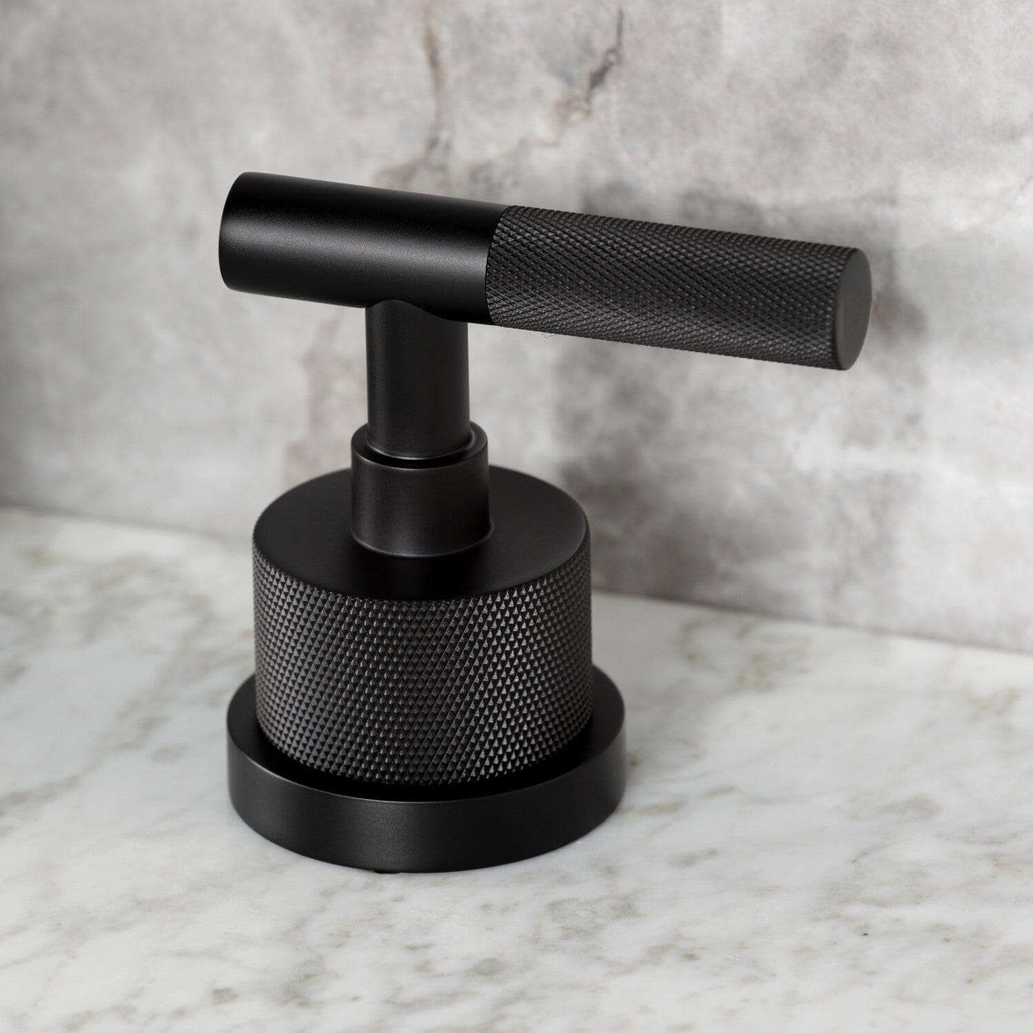 Convergent Two Handle 3 Hole Deck Mount Widespread Bathroom Faucet with Knurled Handle and Brass Pop Up - Modern Bathroom Sink Faucet for Vanity, Powder Room & Guest Bath Installation