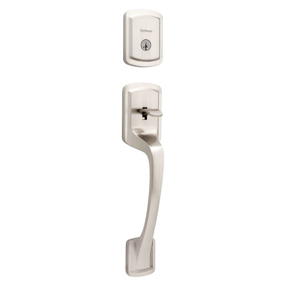 Kwikset Prague SmartKey Front Door Lock and Deadbolt Set - Satin Nickel Finish, Pick Resistant & Rekeyable Security with Microban Protection - Ideal for Home Entry Doors, Apartments, and Office Exterior Security