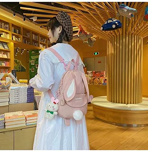 Cute Bunny Ear Backpack with Bear Pendant - Kawaii School Bag for Girls & Teens - Lightweight Bookbag for Travel, College, Daily Use (Small, E-Pink) | Perfect for School, Shopping & Weekend Outings