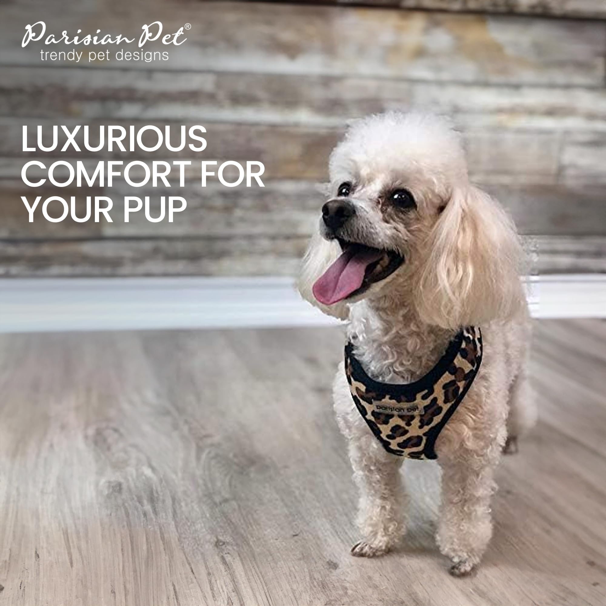 Parisian Pet Freedom Adjustable Dog Harness - Leopard Print Mesh Vest for Small Dogs & Puppies (XS) - Breathable & Comfortable for Outdoor Walking, Hiking & Adventures