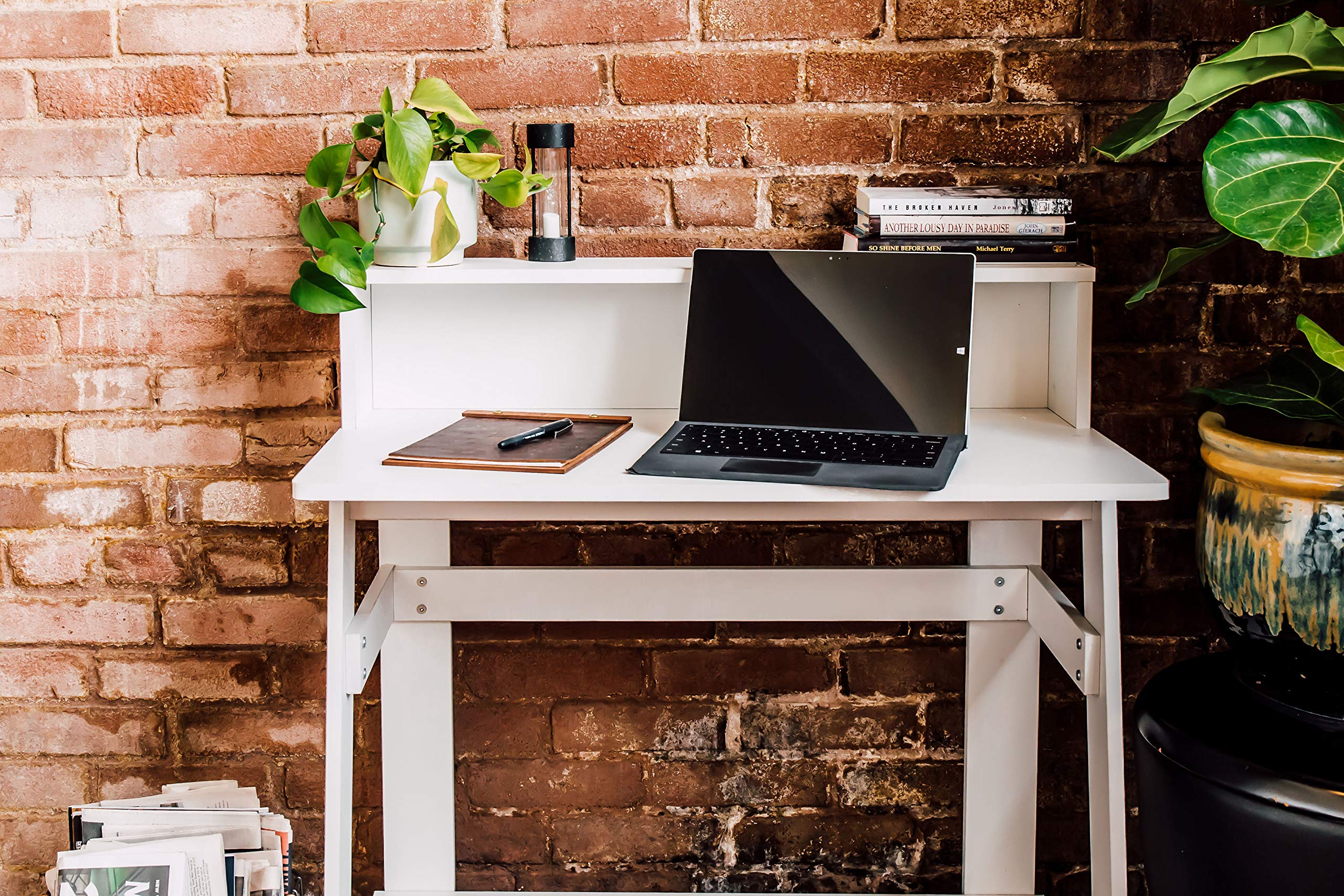 OneSpace Lennox Hutch Computer Desk - Compact White Writing Desk for Home Office, Small Workspace Solution - Perfect for Remote Work, Study & Small Spaces