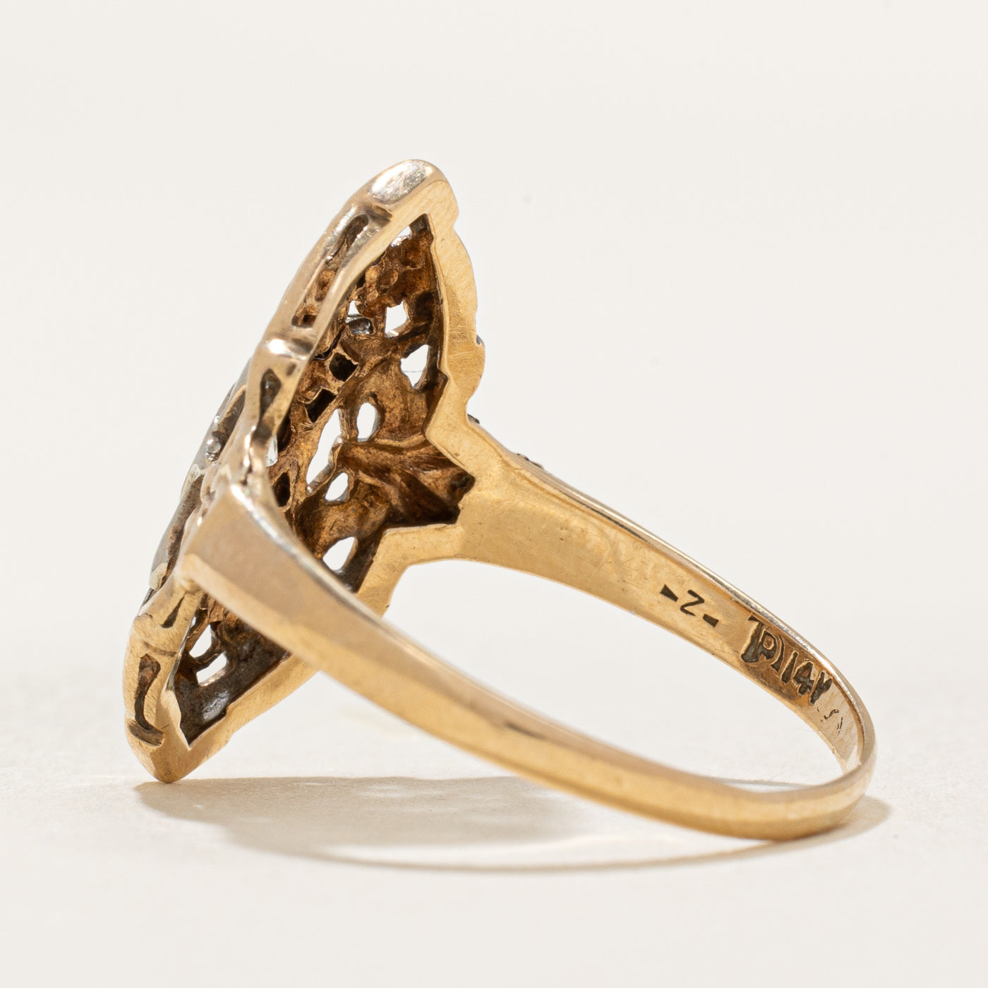 Two Tone Gold Diamond Marquise Shaped Ring | 0.16ctw | Size 7.5 | Elegant Wedding Band, Anniversary Gift, or Everyday Luxury Jewelry for Women
