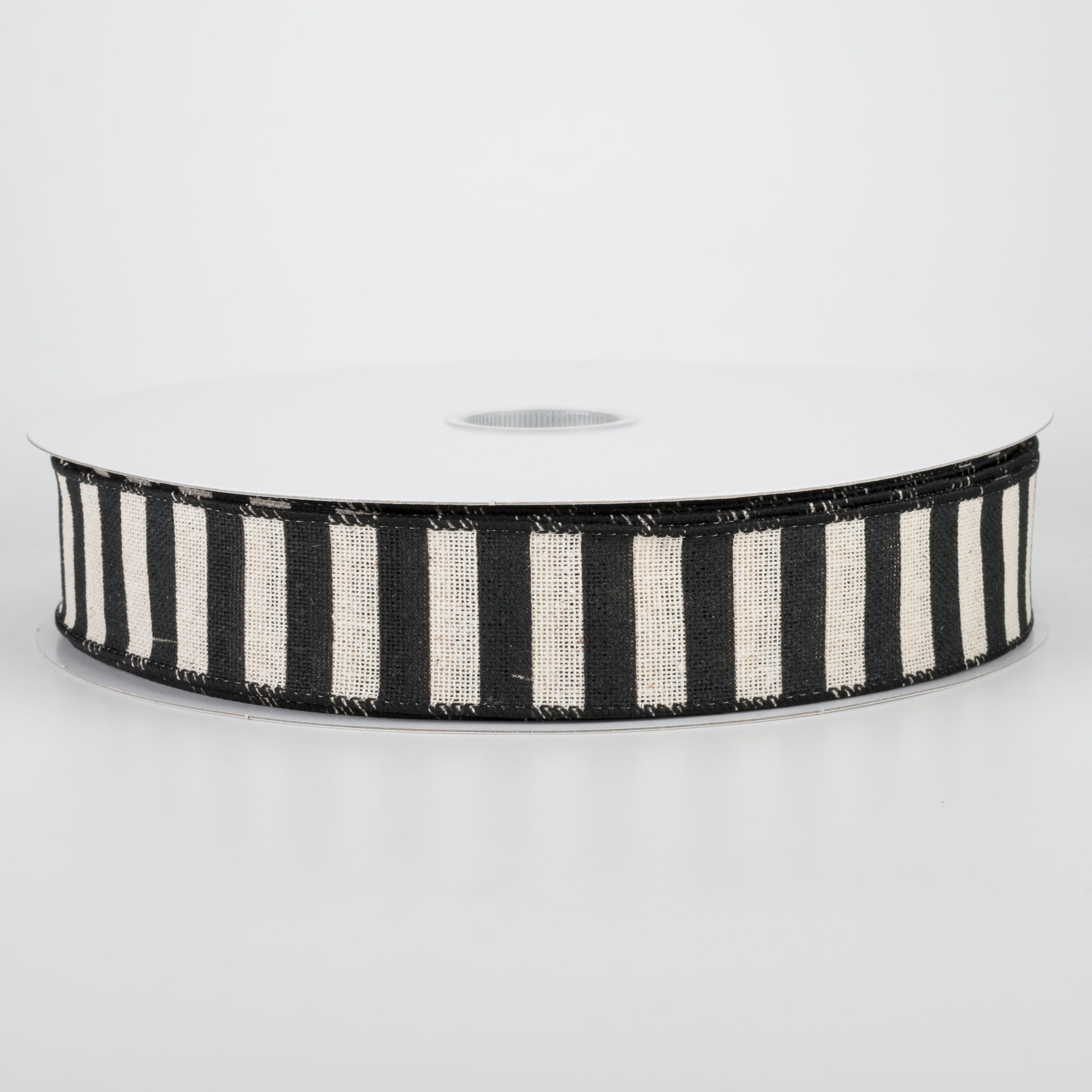 1.5 Inch Black & Natural Horizontal Canvas Stripe Ribbon - 50 Yards Bulk Roll for Gift Wrapping, DIY Crafts, and Home Decor