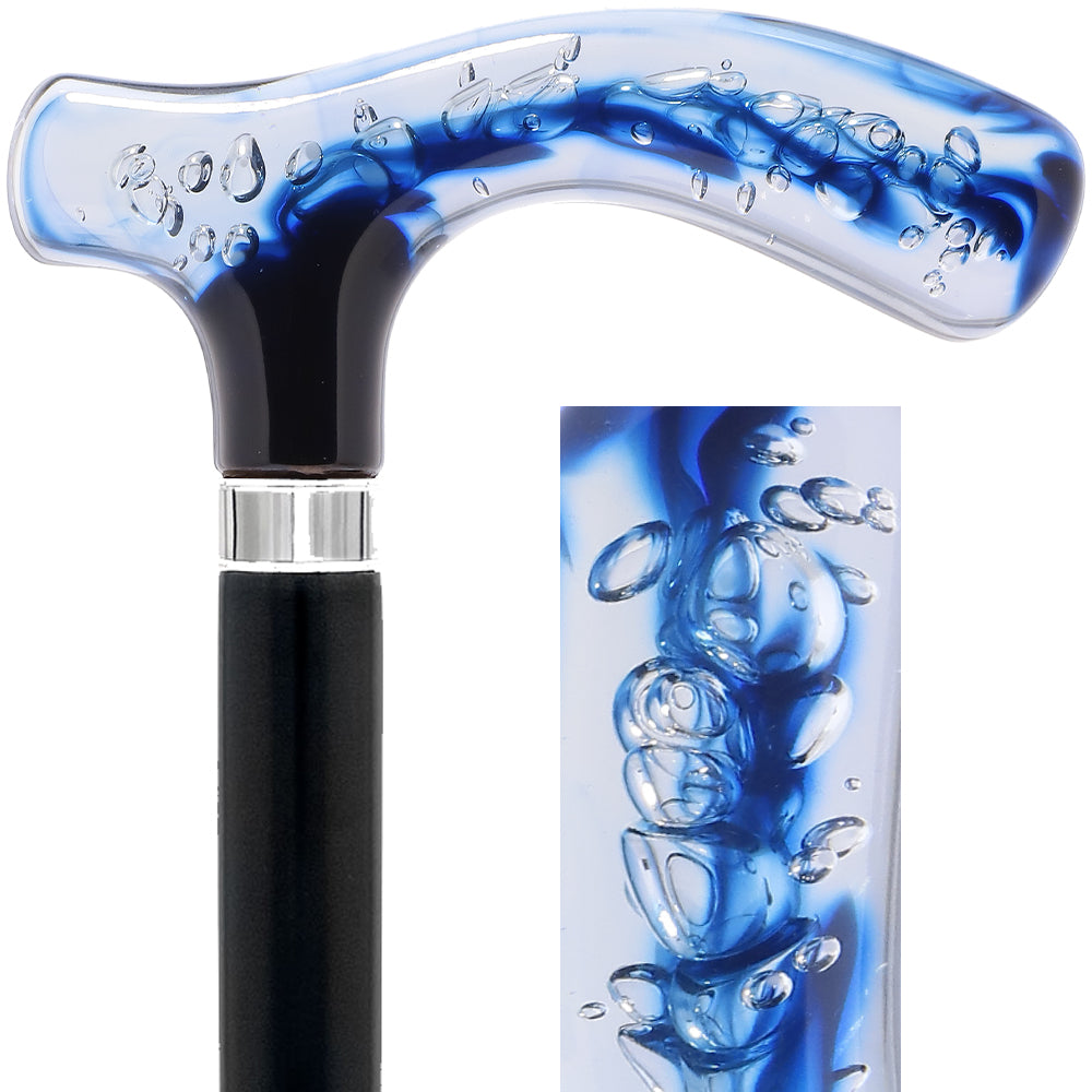 Scratch and Dent Blue & Clear Acrylic Bubble Handle Cane with Custom Wooden Shaft V3431 - Lightweight Mobility Aid for Seniors and Disabled, Perfect for Indoor/Outdoor Use