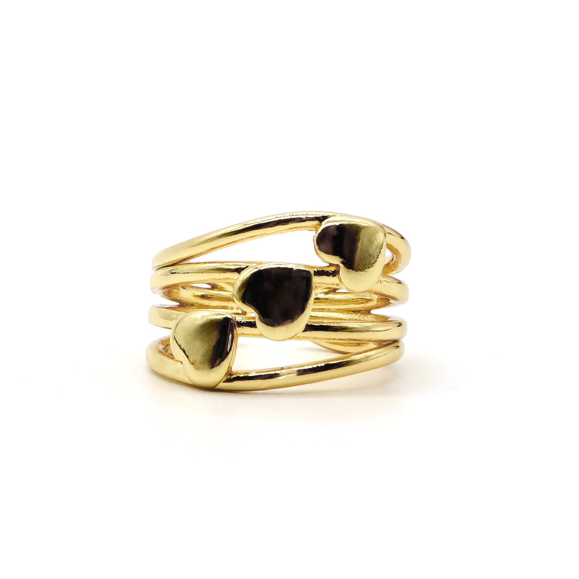18K Gold Plated Triple Heart Adjustable Ring for Women - Elegant Stackable Band Perfect for Valentine's Day, Anniversary & Everyday Wear