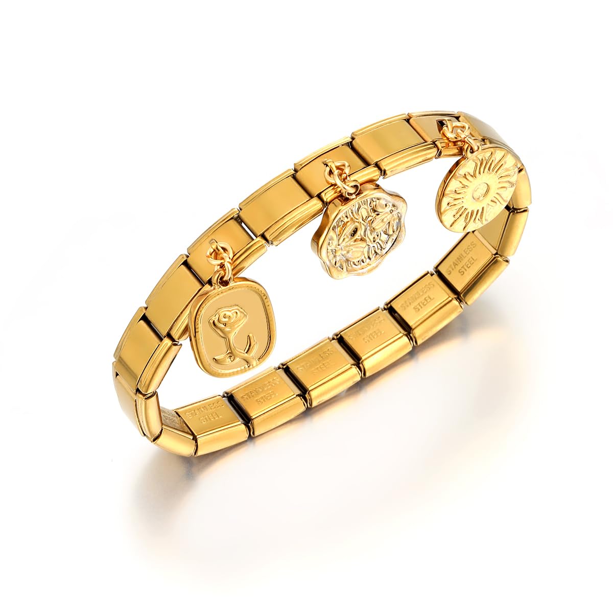 Gold Italian Charm Bracelet Set for Women - DIY Handmade Jewelry with Starter Bracelet, Assorted Charms & Opening Tools | 9mm Modular Gold Link Bracelet for Everyday Wear, Gifts & Special Occasions