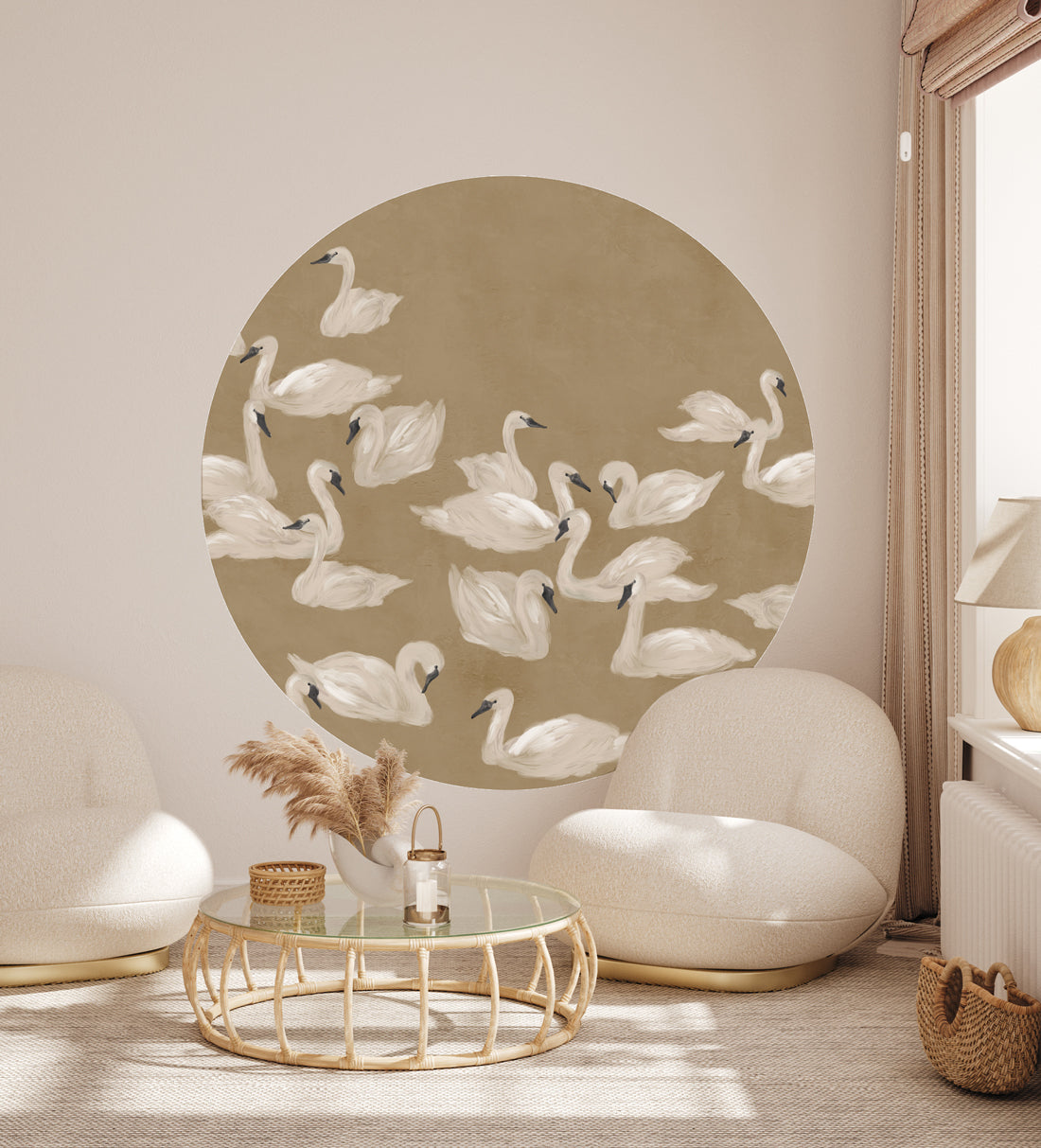 Elegant Round Wall Sticker - Dancing Swan Decal for Home, Nursery, Office Decor | Peel and Stick Wall Art for Bedroom, Living Room, Kids Room