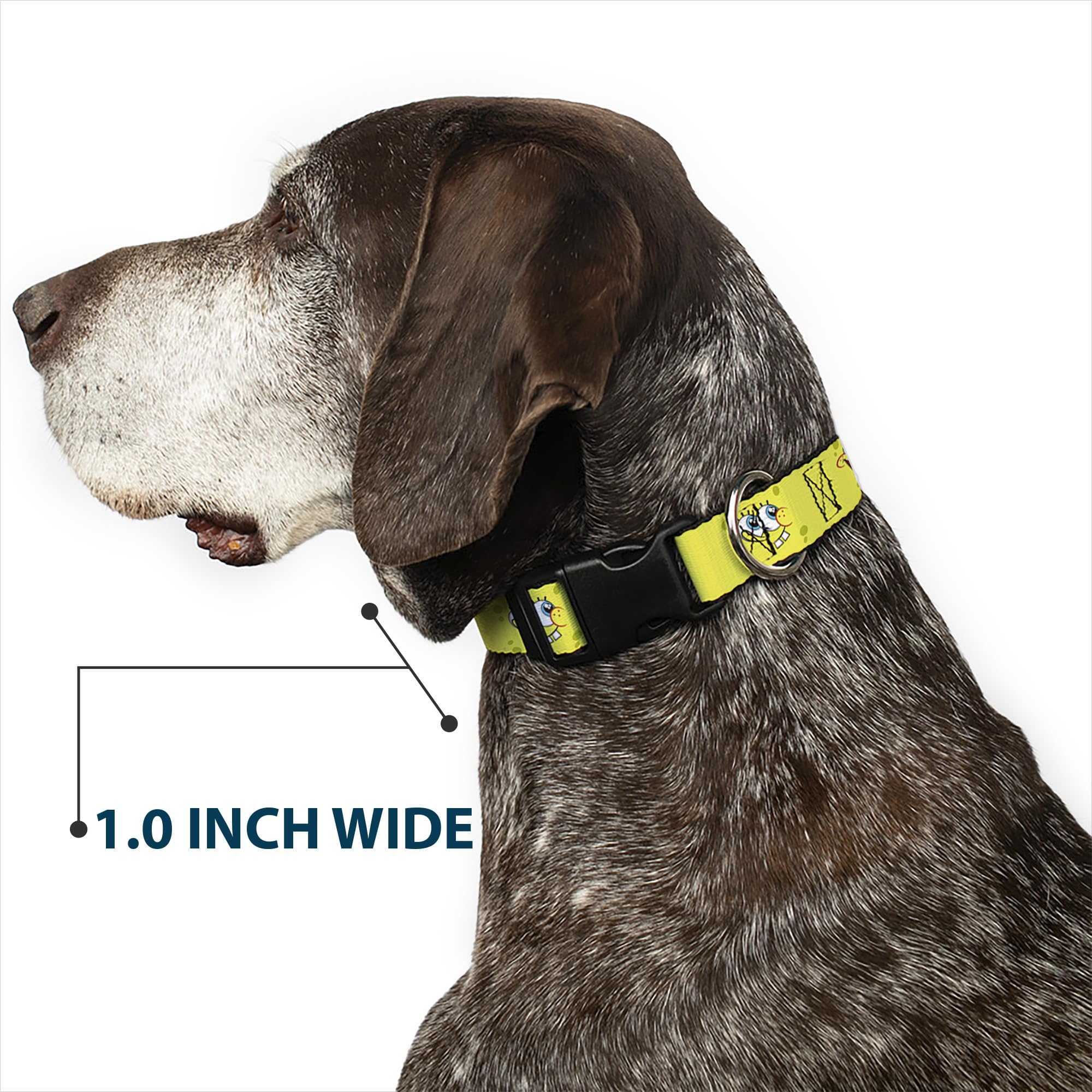 Spongebob Expressions Yellow Dog Collar with Plastic Buckle Clip - Adjustable 6 to 9 Inches, 0.5 Inch Wide - Perfect for Small Dogs, Cosplay & Cartoon Lovers