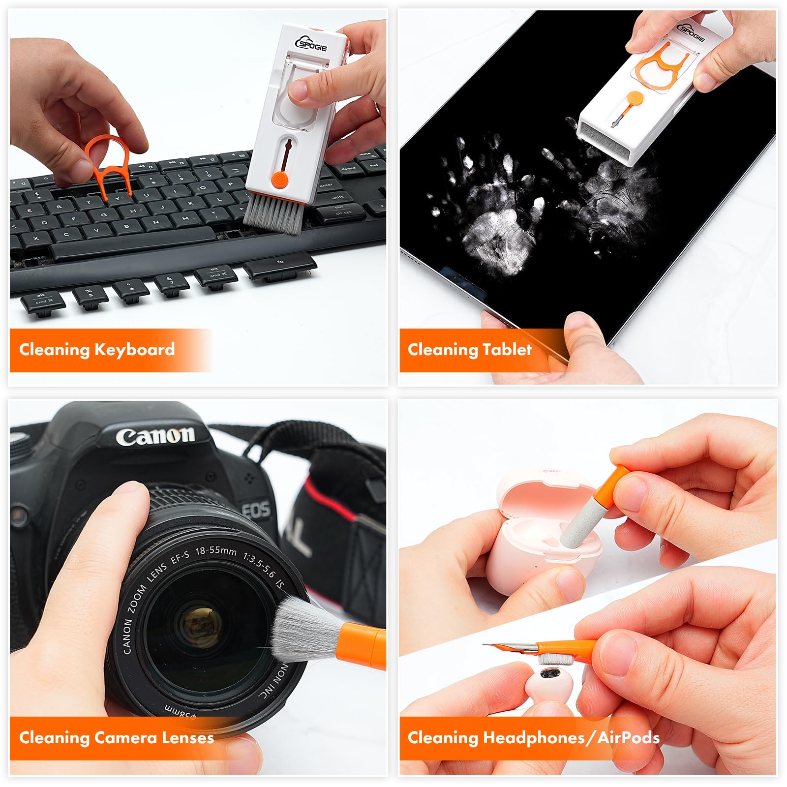 11-in-1 Keyboard Cleaning Kit - Professional Laptop & Electronics Cleaner Set for Keyboard, Cell Phone, Earbuds, Camera Lens & Computer Accessories | Includes Multifunctional Tools & Soft Brush (Orange) | Perfect for Home, Office & Travel Use