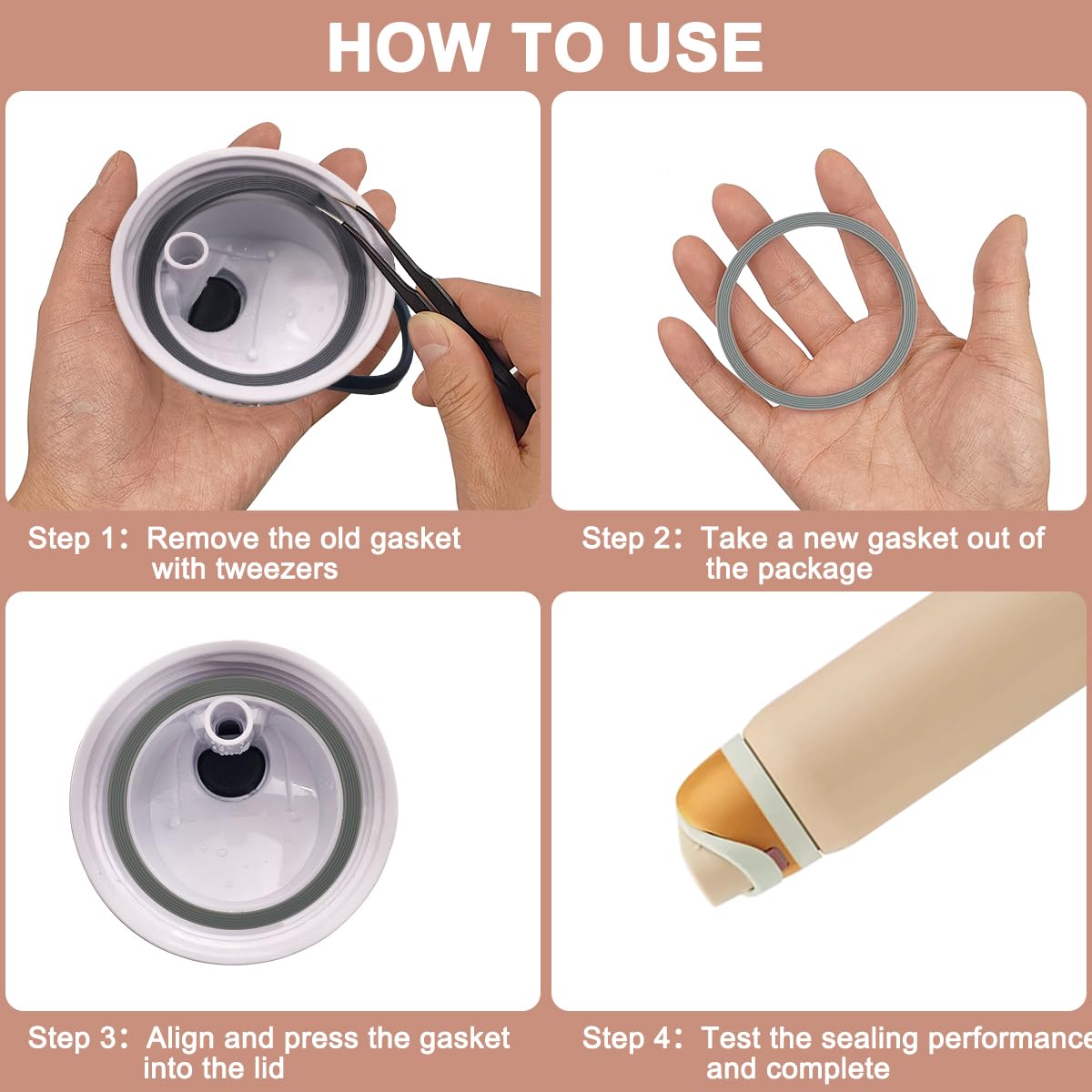 6 Pcs Owala FreeSip Water Bottle Gasket Replacement Kit with Brush - for Stainless Steel Cups, Home & Gym Use