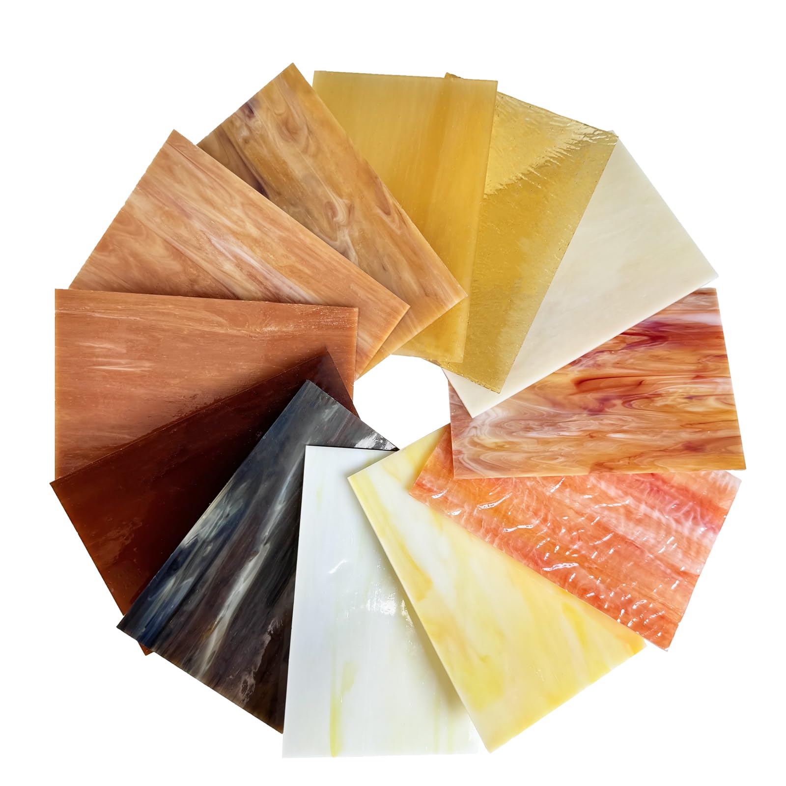 ILLUCKAI 12 Sheets Mixed Amber Stained Glass - 4 x 6 Inch Mosaic Glass Tiles for DIY Crafts, Cathedral Art Glass - Perfect for Stained Glass Beginners & Hobbyists - Ideal for Home Decor, Window Panels, and DIY Art Projects