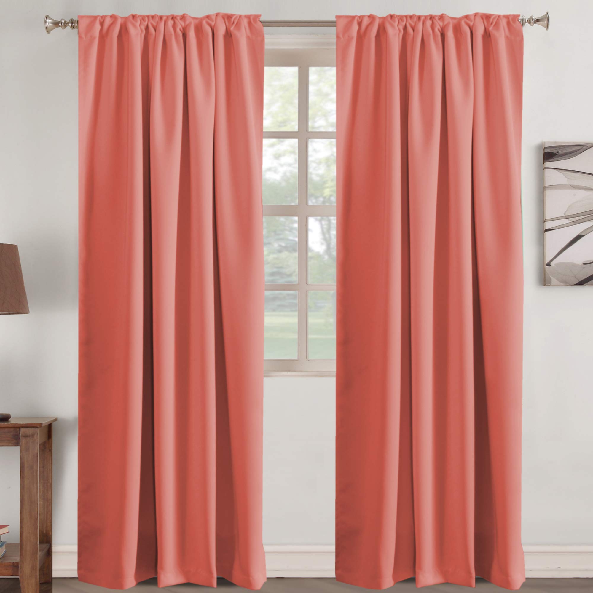 Thermal Insulated Rod Pocket Curtains - Polyester Blackout Drapes for Door & Windows, 84