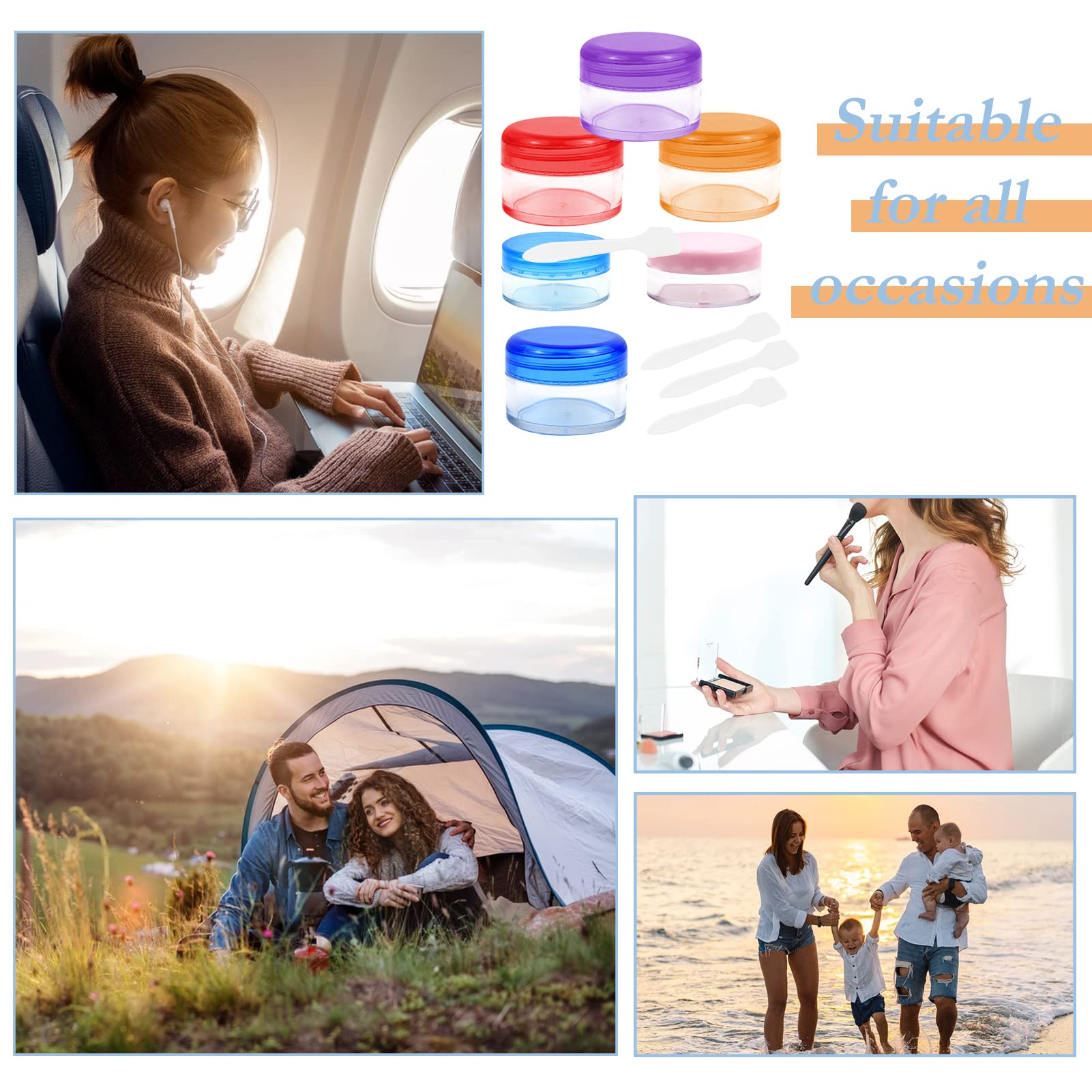 6Pcs Leakproof Travel Bottles Set - 20g & 10g Clear Plastic Cosmetic Containers with Lids for Toiletries, Makeup, Skincare Samples | Mini Cream Jars for Airplane Travel, Gym, Camping & Daily Organizing