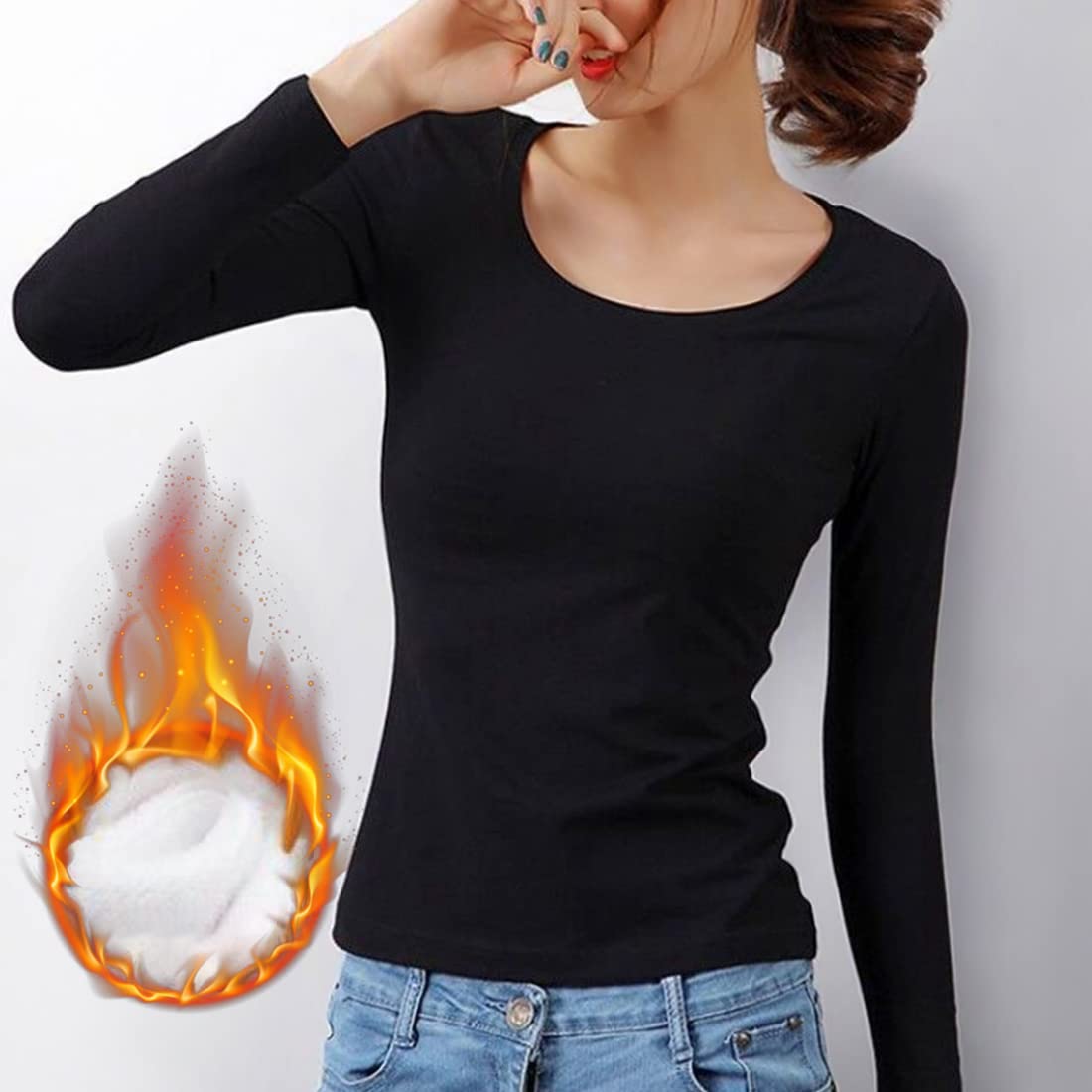 Women's Thermal Underwear Long Sleeve T-Shirt - Soft Micro Fleece Lining Winter Warm Base Layer for Cold Weather, Hiking & Outdoor Activities