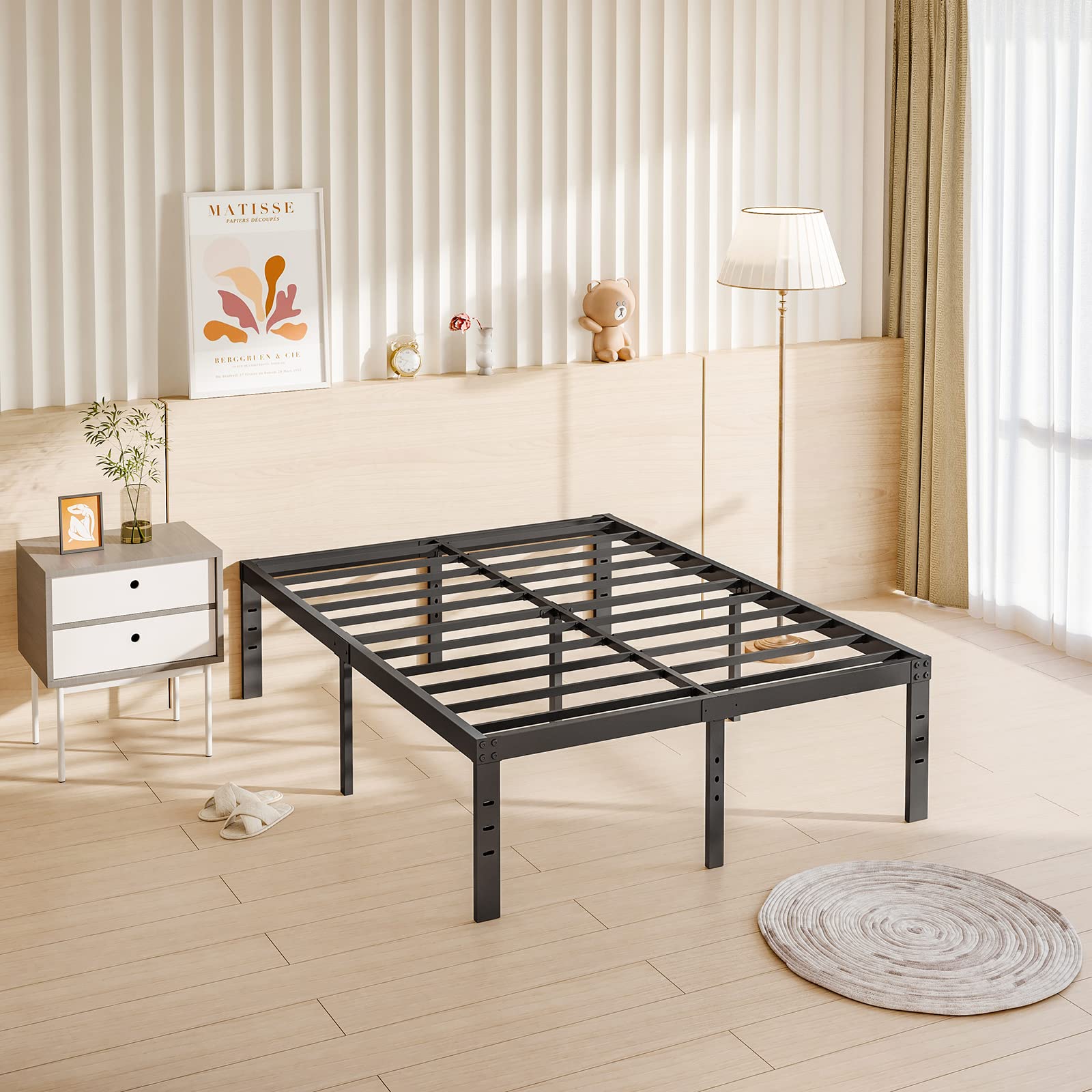 16 Inch Full Bed Frame Heavy Duty Metal Platform - No Box Spring Needed, 3500 lbs Capacity, Non-Slip Noise-Free Mattress Foundation, Black - Perfect for Small Bedrooms, Guest Rooms & Dormitories