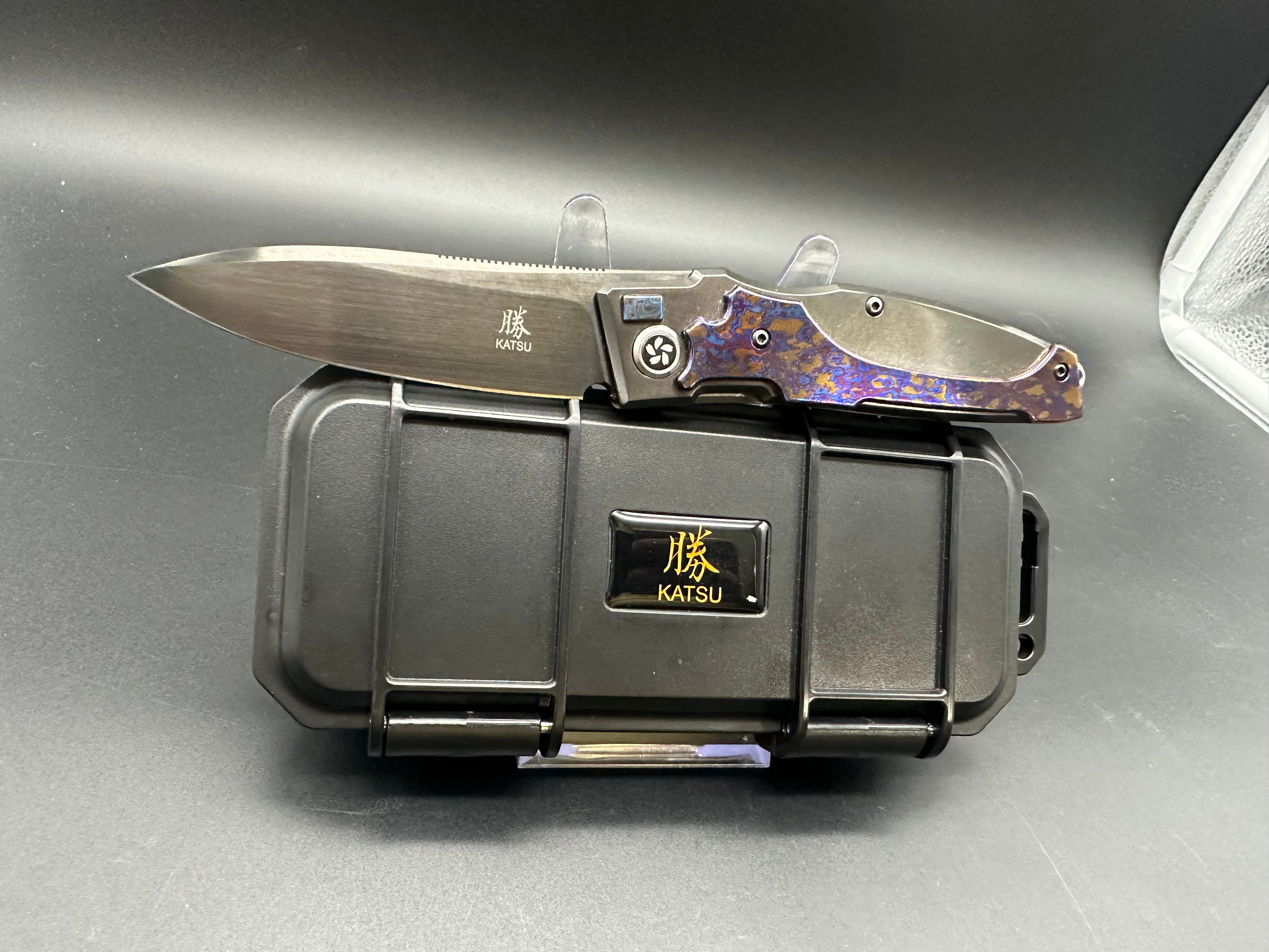 Premium KATSU KS T1 Folding Knife - Zirconium & Titanium Alloy Handle with Timascus Overlay, DLC Coated ZDP-189 Super Steel Blade - EDC, Outdoor, Camping & Survival Tool