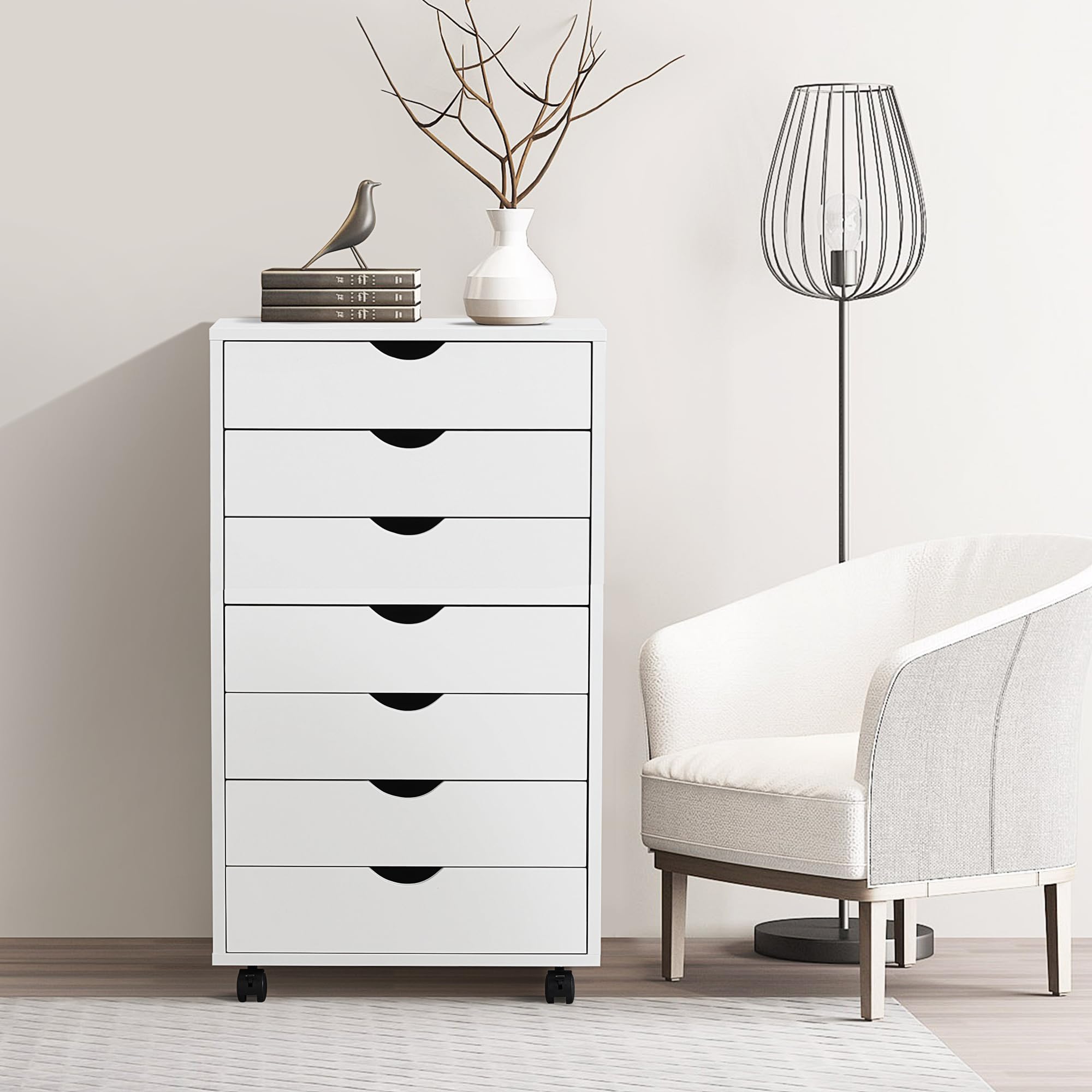 NEWBULIG 5-Drawer Wooden Storage Organizer - Mobile File Cabinet, Dresser & Printer Stand for Home Office, Study, Bedroom - Perfect for Organizing Documents, Supplies & Office Essentials