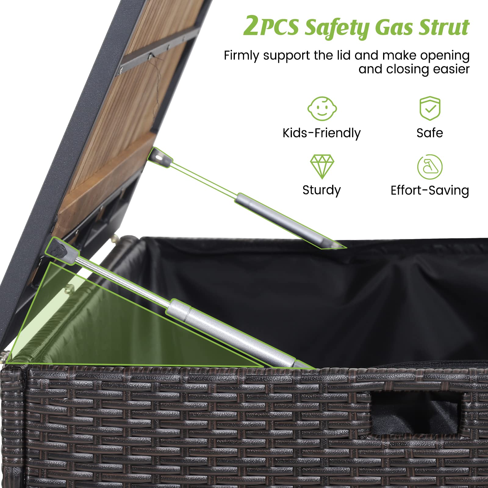 HAPPYGRILL 134 Gallon Rattan Deck Box with Zippered Liner - Waterproof Outdoor Storage Container with Acacia Wood Top & Feet, Effort-Saving Pneumatic Rod - Perfect for Patio, Porch, Backyard, Garden Organization & Cushion Storage