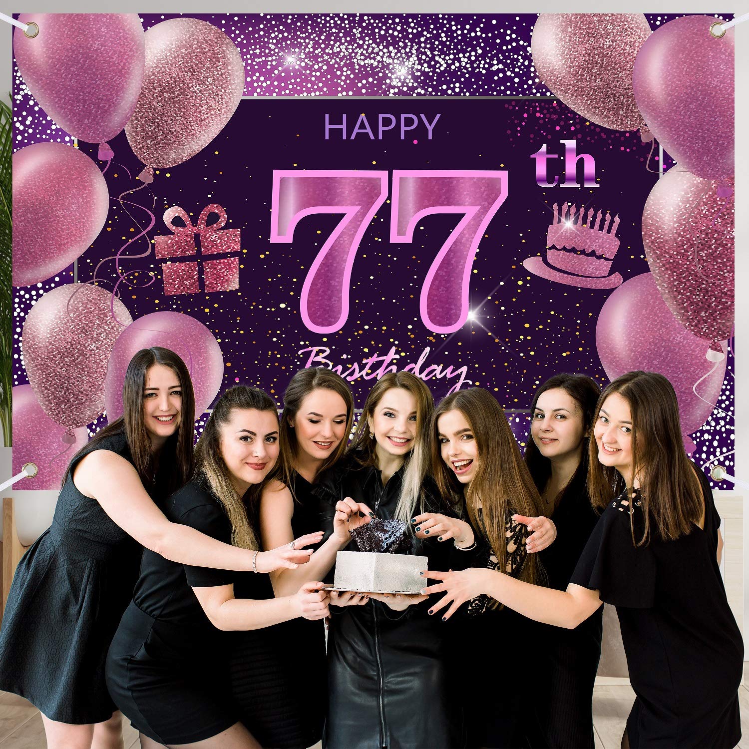 77th Birthday Decorations for Women - IMISI Happy Birthday Banner & Pink Party Decor - Elegant Birthday Backdrop for Women's Milestone Celebration | Perfect for Birthday Parties, Retirement Celebrations & Special Occasions