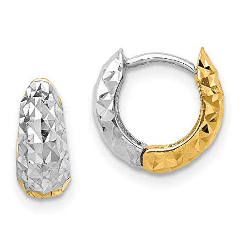 4.5mm Faceted Hinged Hoop Huggie Earrings in 14K Two-Tone Gold - Elegant Everyday Jewelry for Women, Perfect for Work, Date Night & Special Occasions
