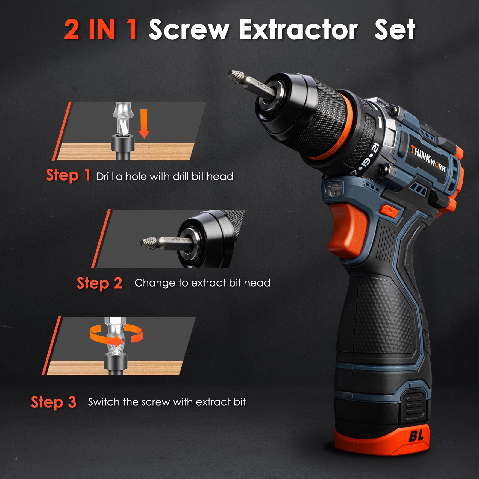 THINKWORK 13Pcs Damaged Screw Extractor Set - Easy Out Bolt Remover Tools for Stripped, Broken, Rusted Screws, Bolts & Nuts - Ideal for Home Repair, Automotive Maintenance & DIY Projects