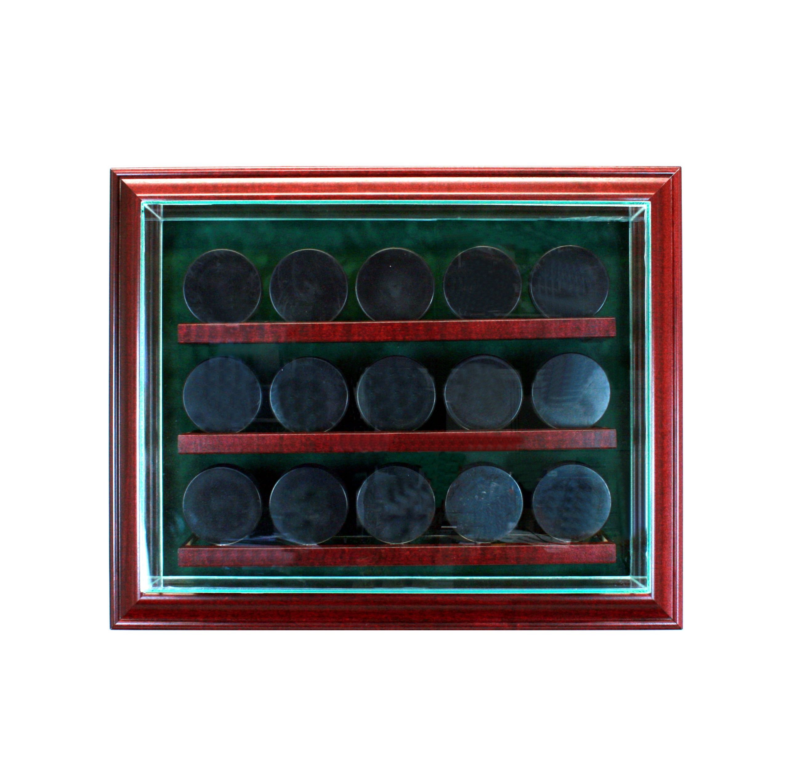 PC-15PCKCB-C 15 Hockey Puck Cabinet Style Display Case - Cherry Wood Hockey Memorabilia Showcase for Collectors | Perfect for Sports Bars, Man Caves & Trophy Rooms