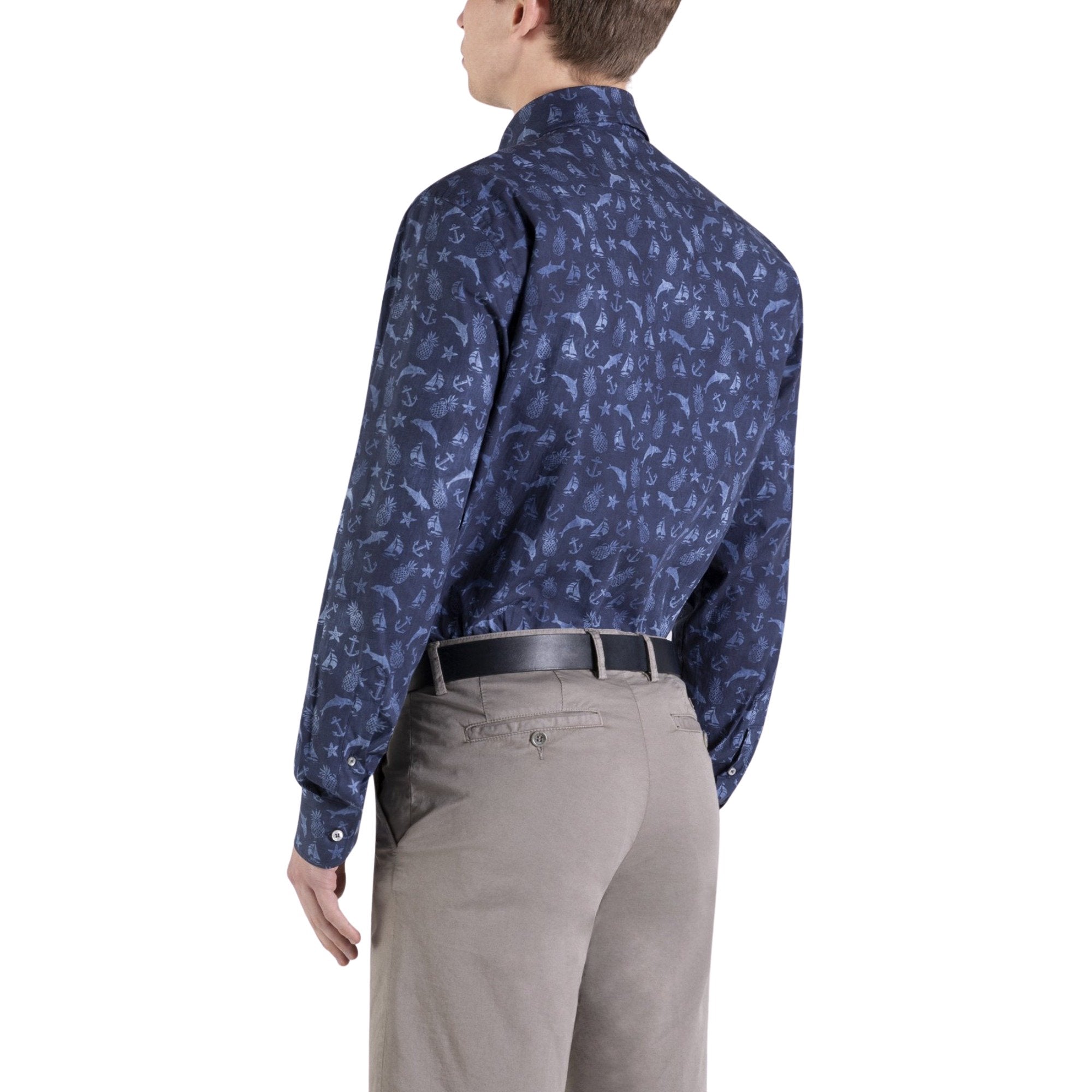 PAUL & SHARK Men's Long Sleeve Marine Print Casual Shirt - Breathable Comfort for Boating, Fishing & Outdoor Activities