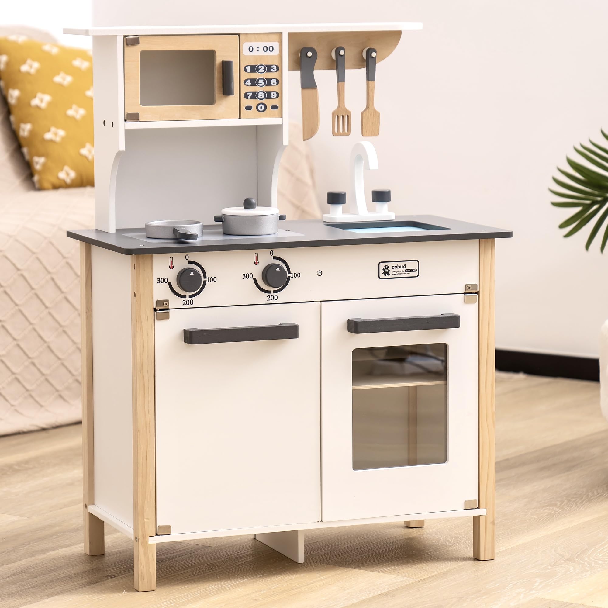 ROBUD Wooden Play Kitchen Set for Kids - Realistic Pretend Toy Kitchen with Sink, Stove & Accessories - Perfect Gift for Boys & Girls Ages 3+ - Great for Imaginative Play, Role Playing & Early Learning