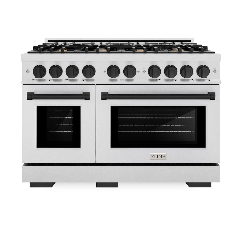 ZLINE Autograph Edition 48-inch 6.7 cu. ft. Dual Fuel Range with 8-Burner Gas Cooktop - Satin Stainless Steel & Matte Black (HDRSZ 48 MB) - Perfect for Large Kitchens, Gourmet Cooking & Entertaining