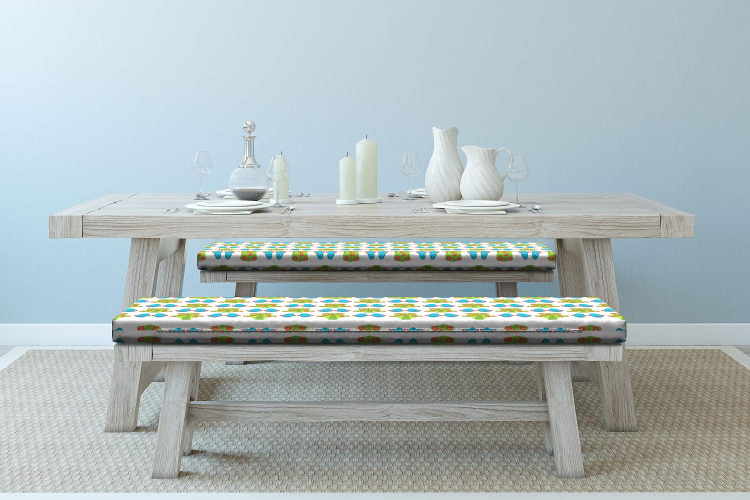 Ambesonne 2-Piece Flip Flop Bench Cushion Set - Exotic Floral Print Outdoor Seat Cushions with Foam Padding (45