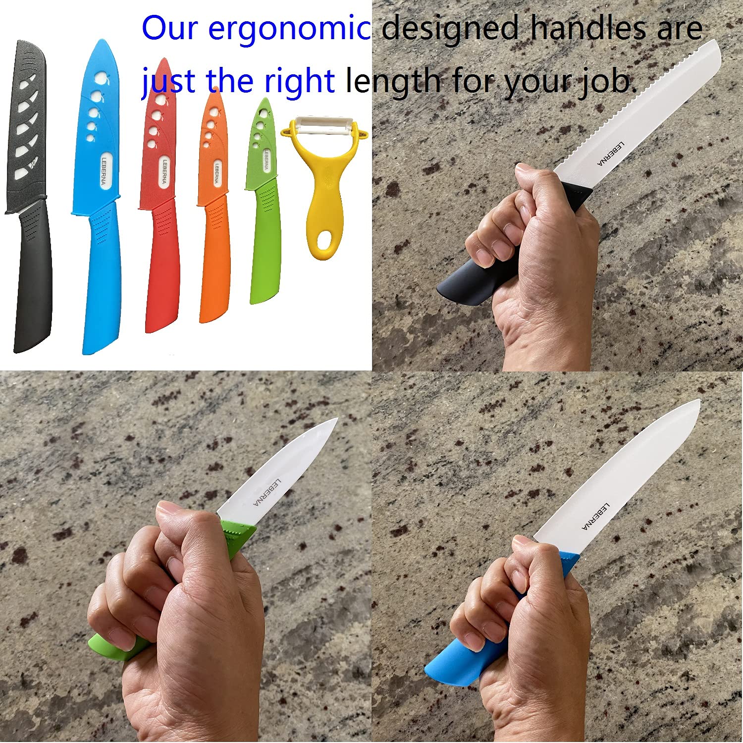 Premium Ceramic Knife Set - 6-Piece Colorful Kitchen Knives with Sheaths (6