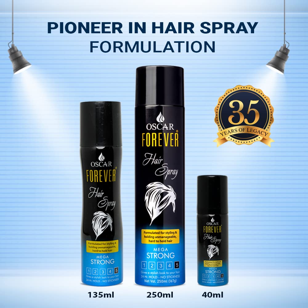 Oscar Forever Hair Spray - Strong Hold Styling Hairspray with Nourishing Formula for Men & Women (250ml) - Perfect for Daily Use, Parties, Weddings & Professional Styling