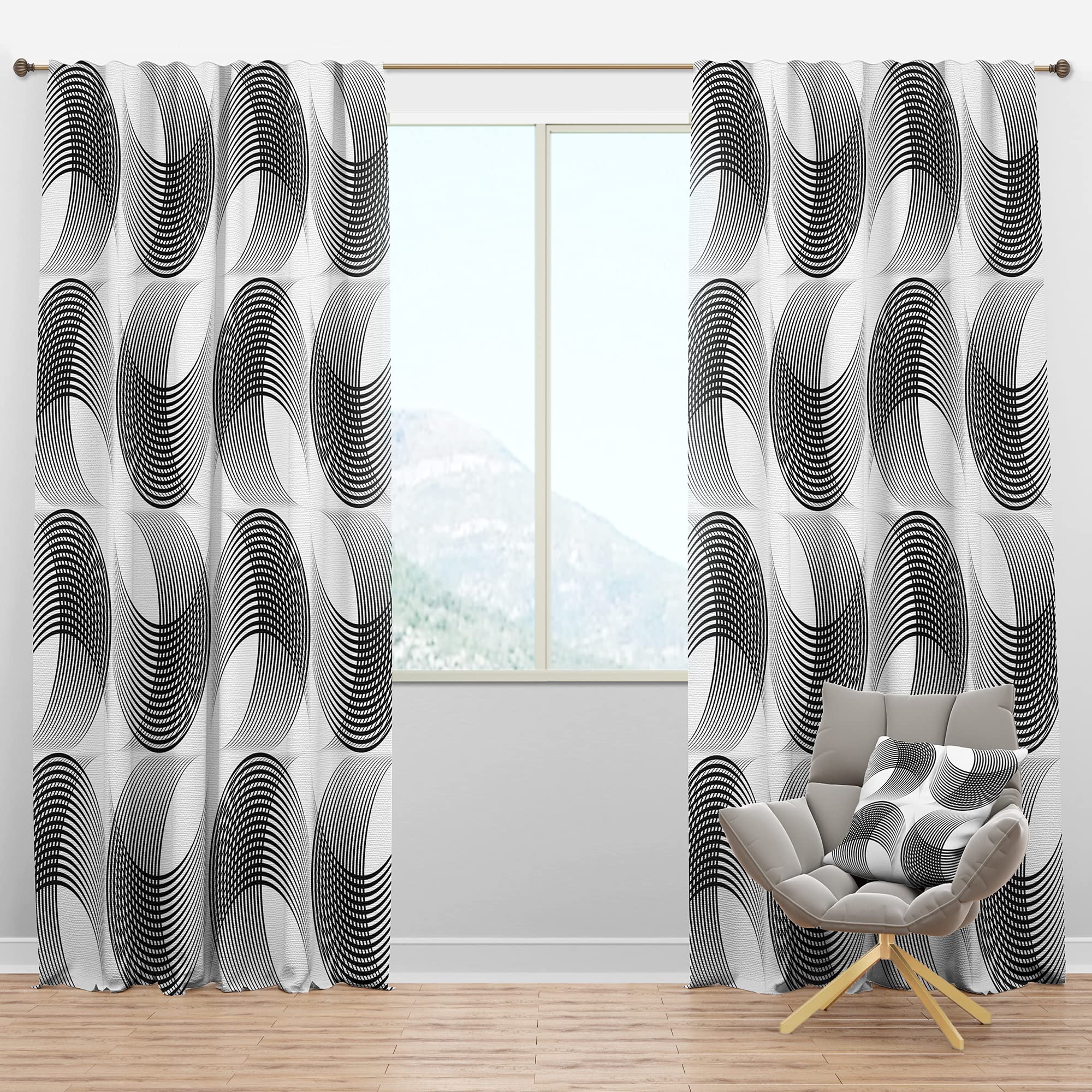 DesignQ Blackout Curtains - Monochrome Geometric Pattern IX - Thermal Insulated Bedroom & Living Room Drapes - Single Panel 52x120 - Perfect for Home Theater, Nursery & Light-Sensitive Sleepers