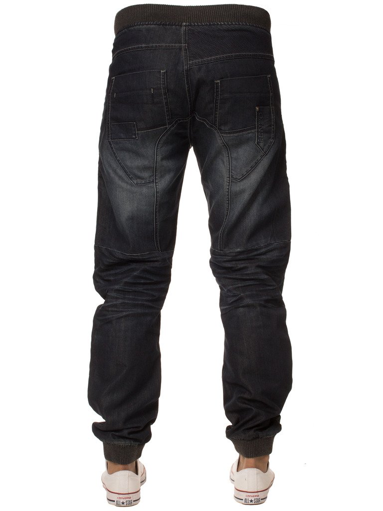 Enzo Men's Stretch Denim Joggers - Black Slim Fit Cuffed Ankle Jeans for Casual Wear | Big & Tall Sizes 28-46 | Perfect for Streetwear, Work & Weekend Outfits