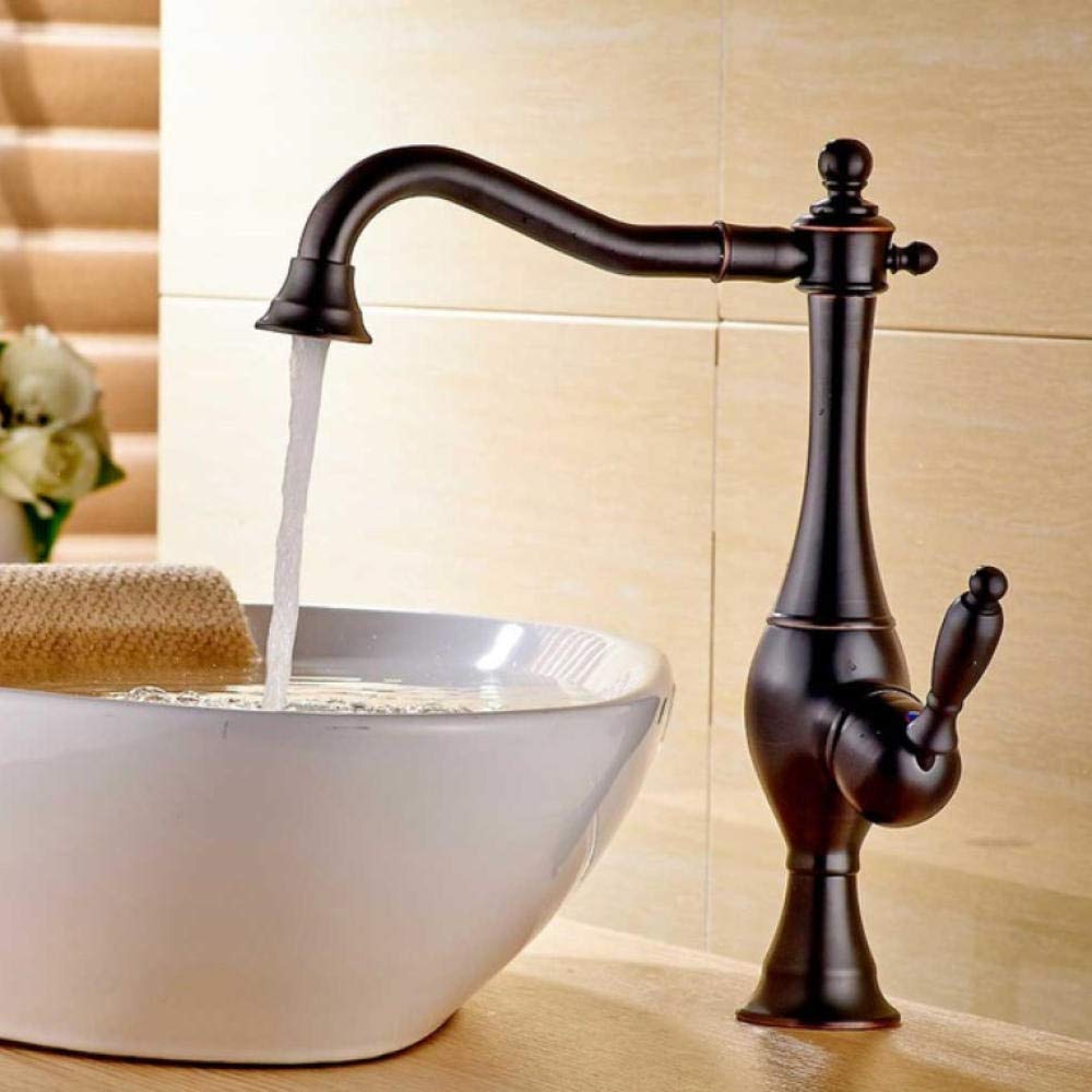 Bronze Black Long Neck Kitchen Faucet - Deck Mounted Rotating Spout with Hot & Cold Water Mixer - Perfect for Modern Kitchen and Bathroom Sink Installation