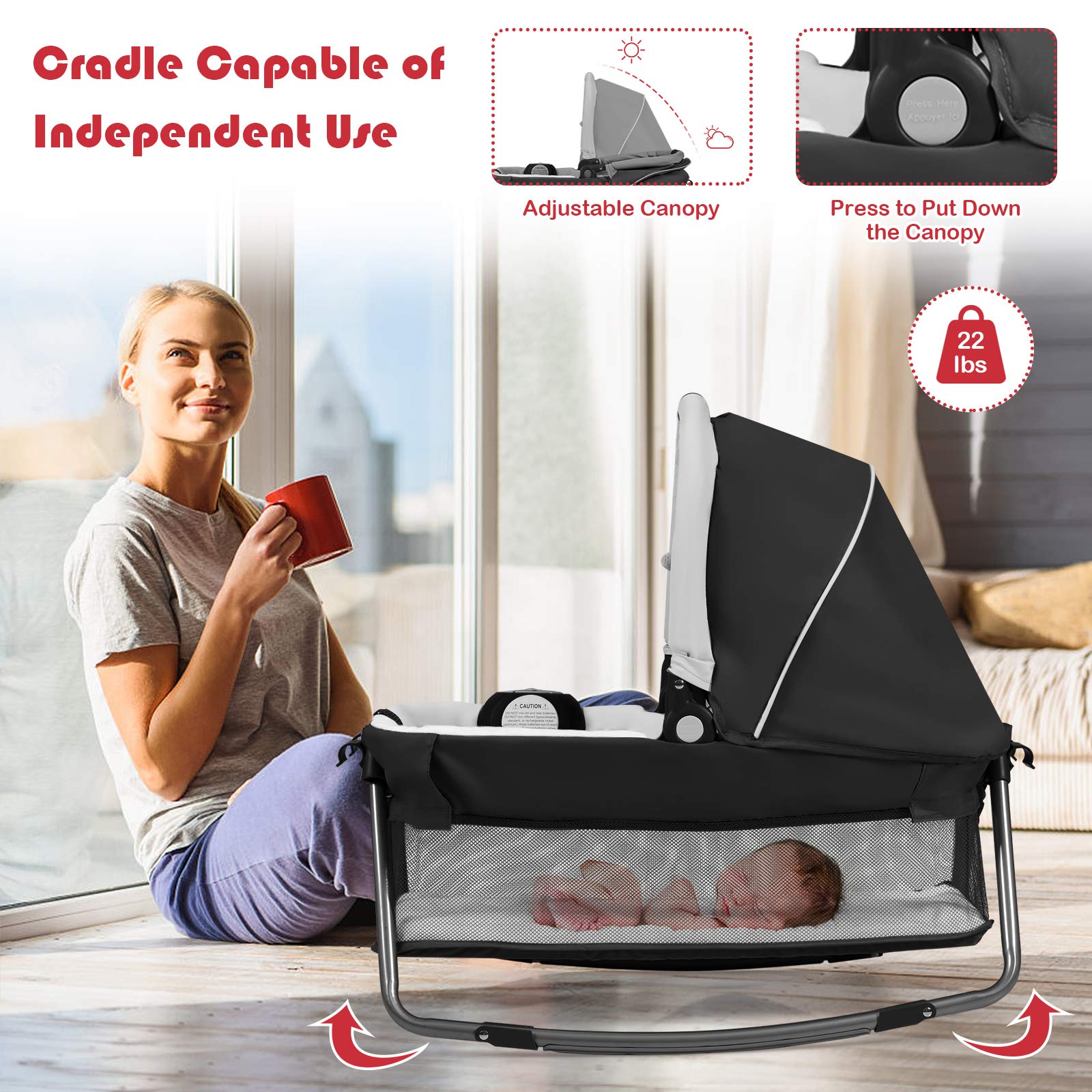 BABY JOY 4-in-1 Portable Playard with Bassinet, Changing Table & Activity Center - Baby Nursery Playpen with Music, Toys & Storage Bag for Newborns & Toddlers (Rose, Classic) - Perfect for Home, Travel & Daycare Use