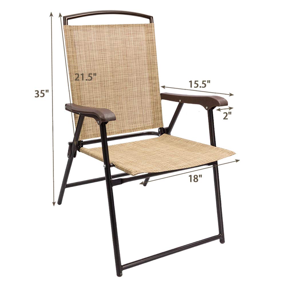 Devoko 2-Pack Folding Sling Chairs for Patio, Deck, Camping, Garden, Pool & Beach - Space Saving Outdoor Lounge Chairs (Beige) | Perfect for Backyard Relaxation, Picnics & Summer Gatherings