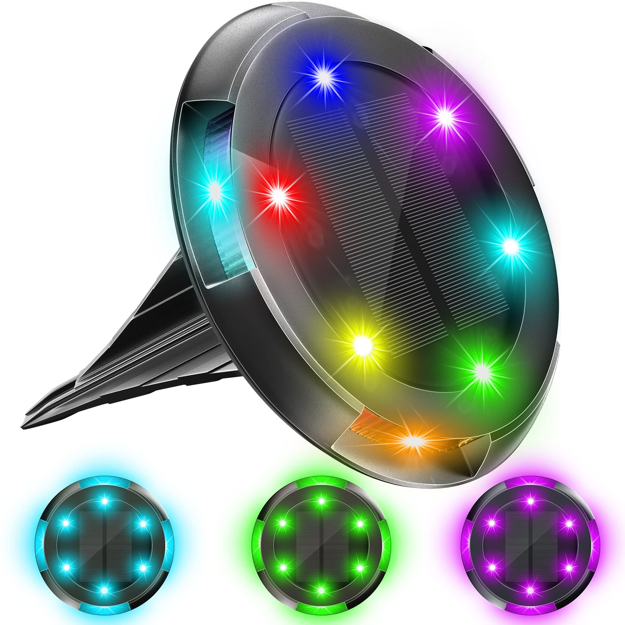 7-Color Solar Outdoor Lights with Fixed Color Mode - Waterproof Solar Pathway Lights for Garden, Patio, Yard, Deck & Halloween Decorations (4 Pack) - Perfect for Landscape Lighting, Walkway Illumination & Holiday Displays