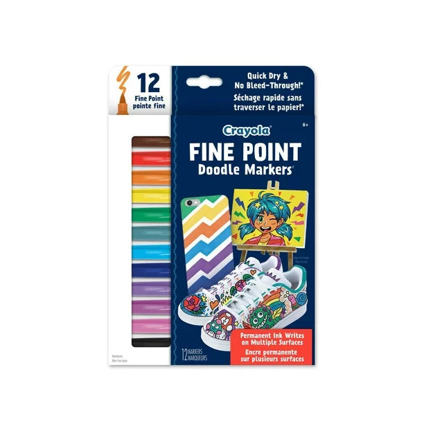 Crayola Fine Point Doodle Markers - 12 Pack Vibrant Colors for Kids Art, Drawing & Coloring | Perfect for Sketchbooks, School Projects & Creative Doodling