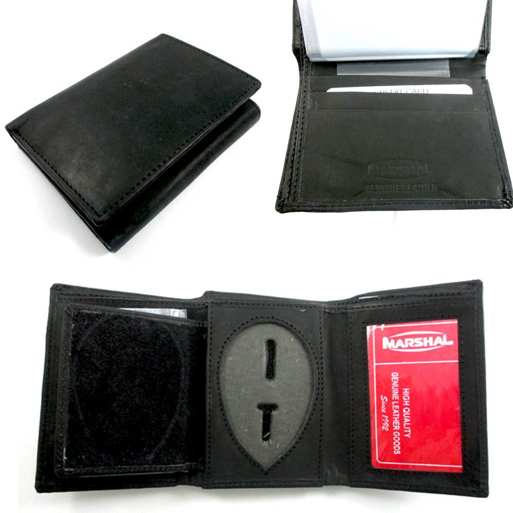 Genuine Leather Wallet for Sheriff & Police Officers - ID Holder with Security Shield - Black Case for Badge & Credentials | Perfect for Law Enforcement, Security Guards & First Responders