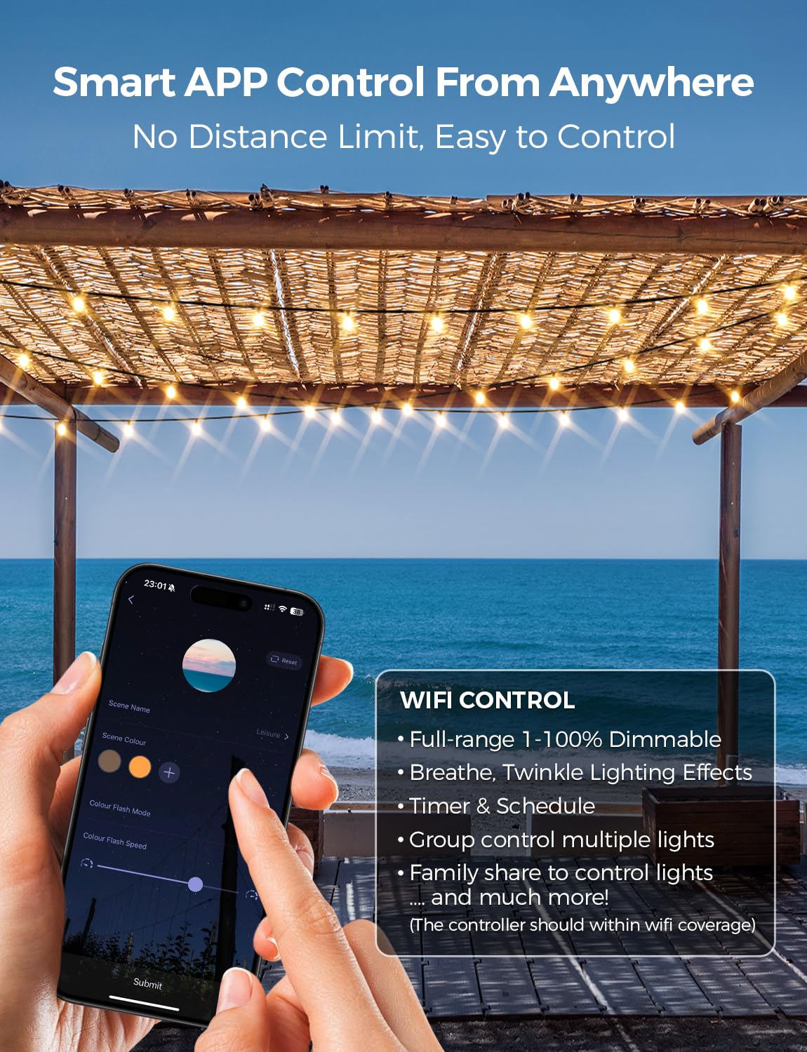 XMCOSY+ Smart Outdoor String Lights - 150Ft G40 Globe Patio Lights with 75 LED Bulbs, WiFi & APP Control, Alexa Compatible, Waterproof Dimmable LED Lights for Garden, Backyard, Porch, Cafe, Restaurant and Wedding Decorations