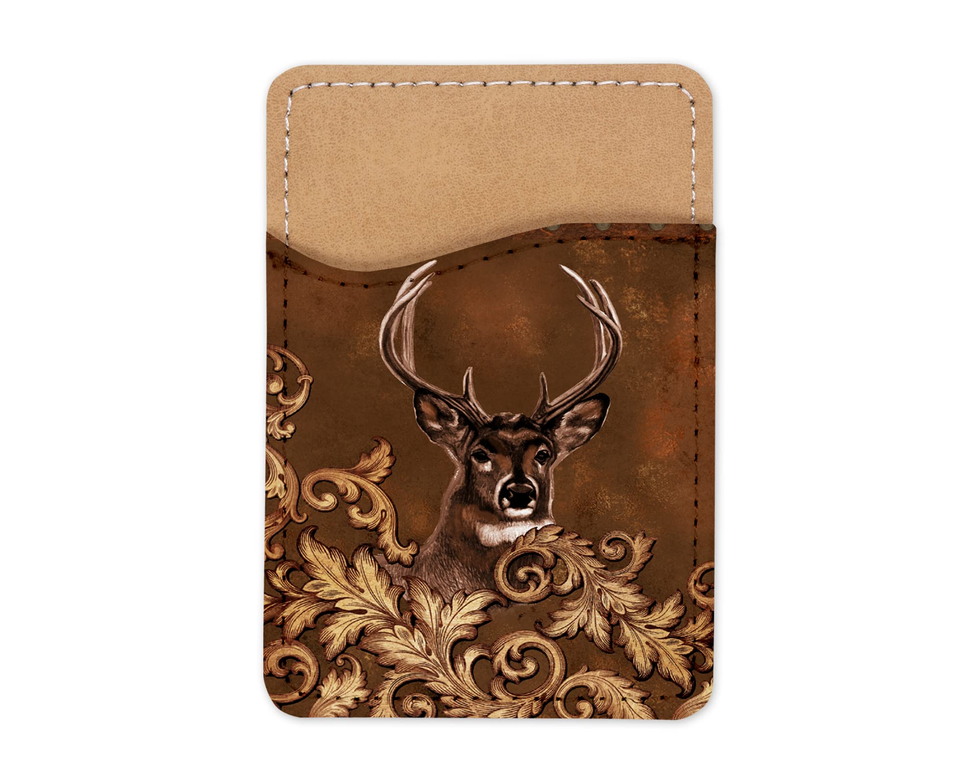 Premium Genuine Leather Deer Phone Wallet - Slim Card Holder & Phone Caddy with Strong Adhesive - Stick-on Wallet for iPhone, Samsung & Smartphones - Perfect for Travel, Shopping & Everyday Use
