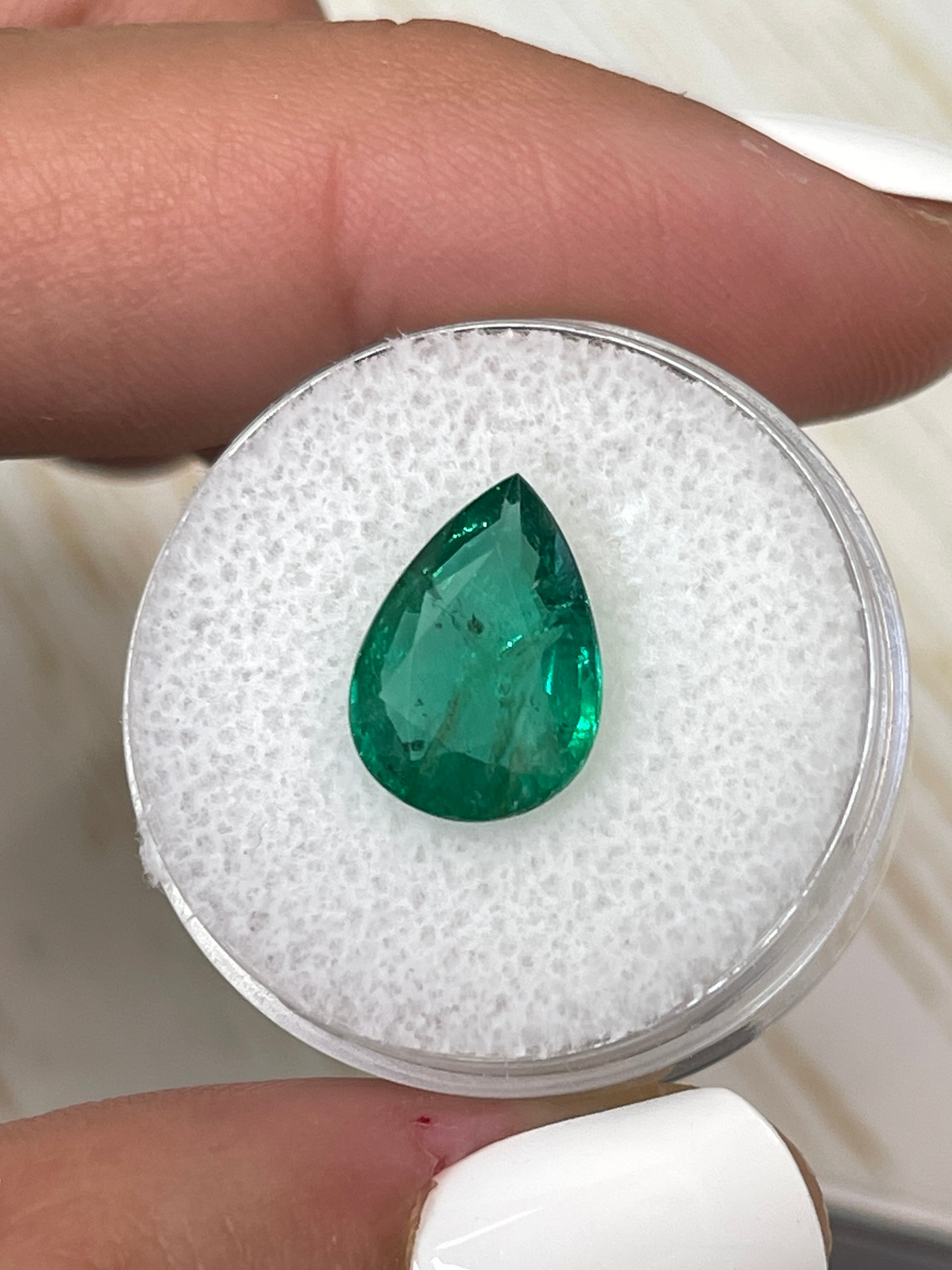 3.44 Carat Natural Zambian Emerald Pear Cut Loose Gemstone - 13x9mm Freckled Green Emerald for Jewelry Making, Engagement Rings & Collector's Gems