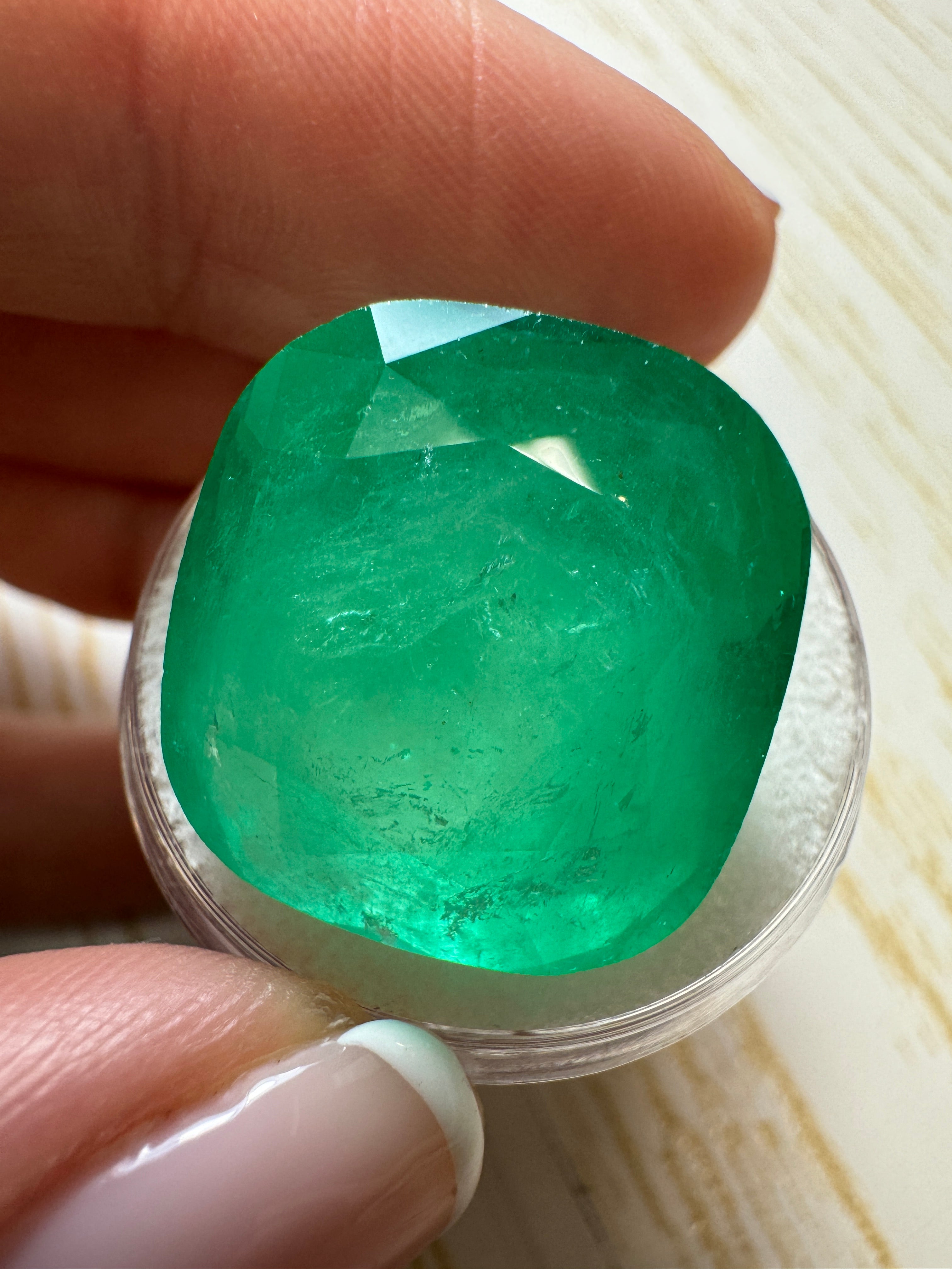 30.43 Carat Natural Colombian Emerald - Loose Cushion Cut Spring Green Gemstone for Jewelry Making & Engagement Rings