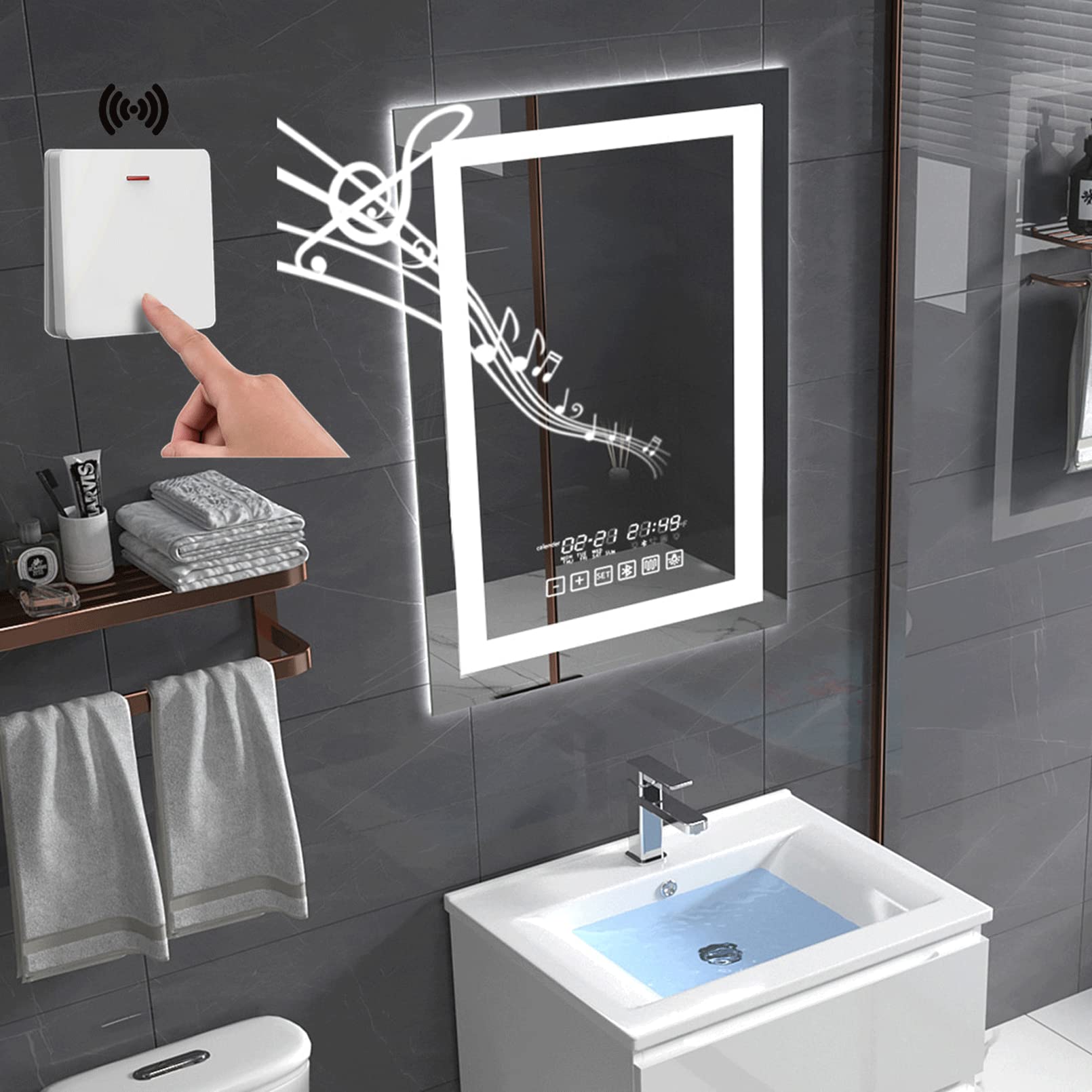 GESIPOR 24x36 Inch LED Bathroom Mirror with Wireless Speaker, Dimmable Backlit Vanity Mirror - Anti-Fog Smart Mirror with 3000K/6000K Color Temperature, Wall Mounted (Vertical) - Perfect for Makeup, Shaving & Home Spa Decor